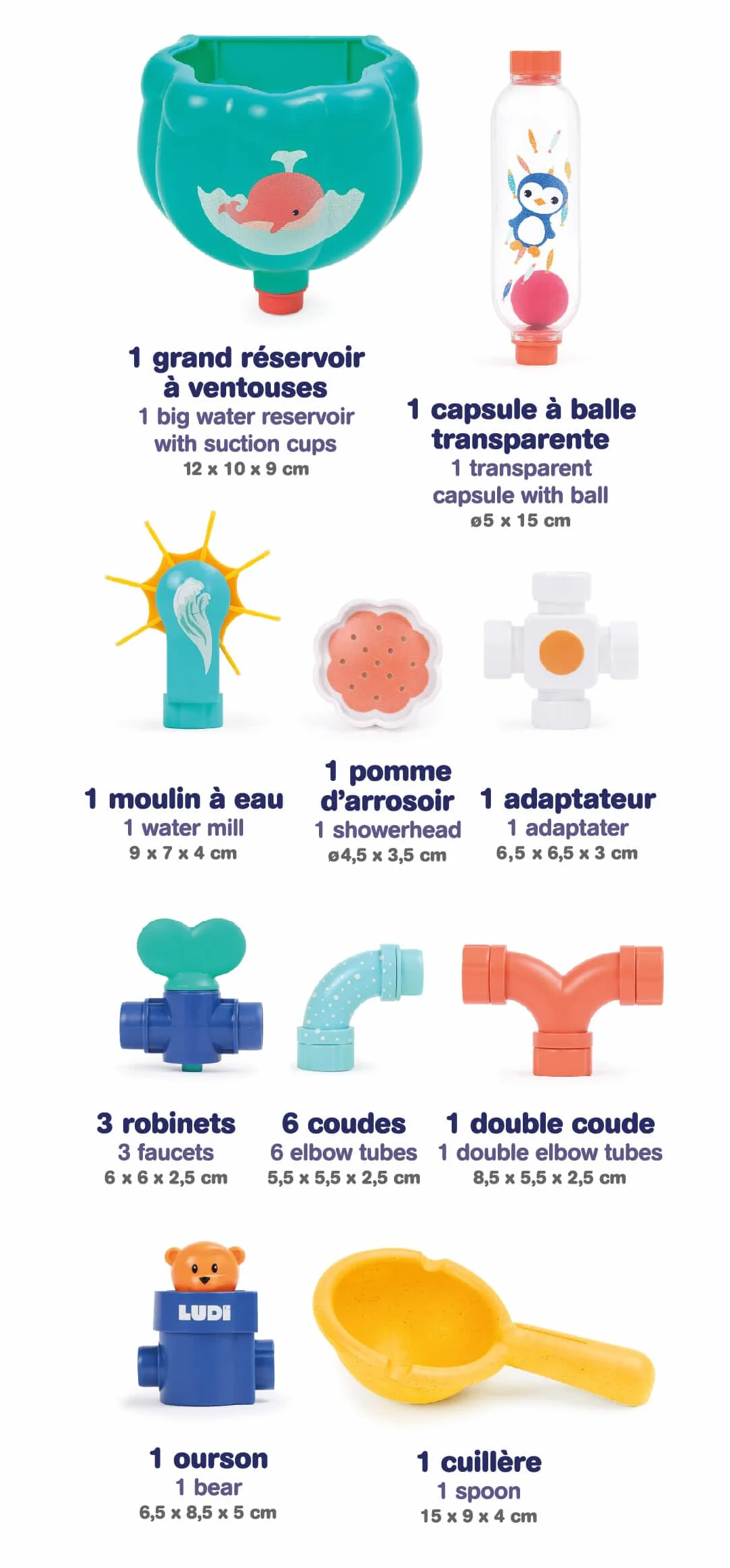 Ludi Jeu De Construction Aquatique Tuyaux d'eau XXL Grand Circuit 16 Pièces Interchangeables Dès 18 Mois