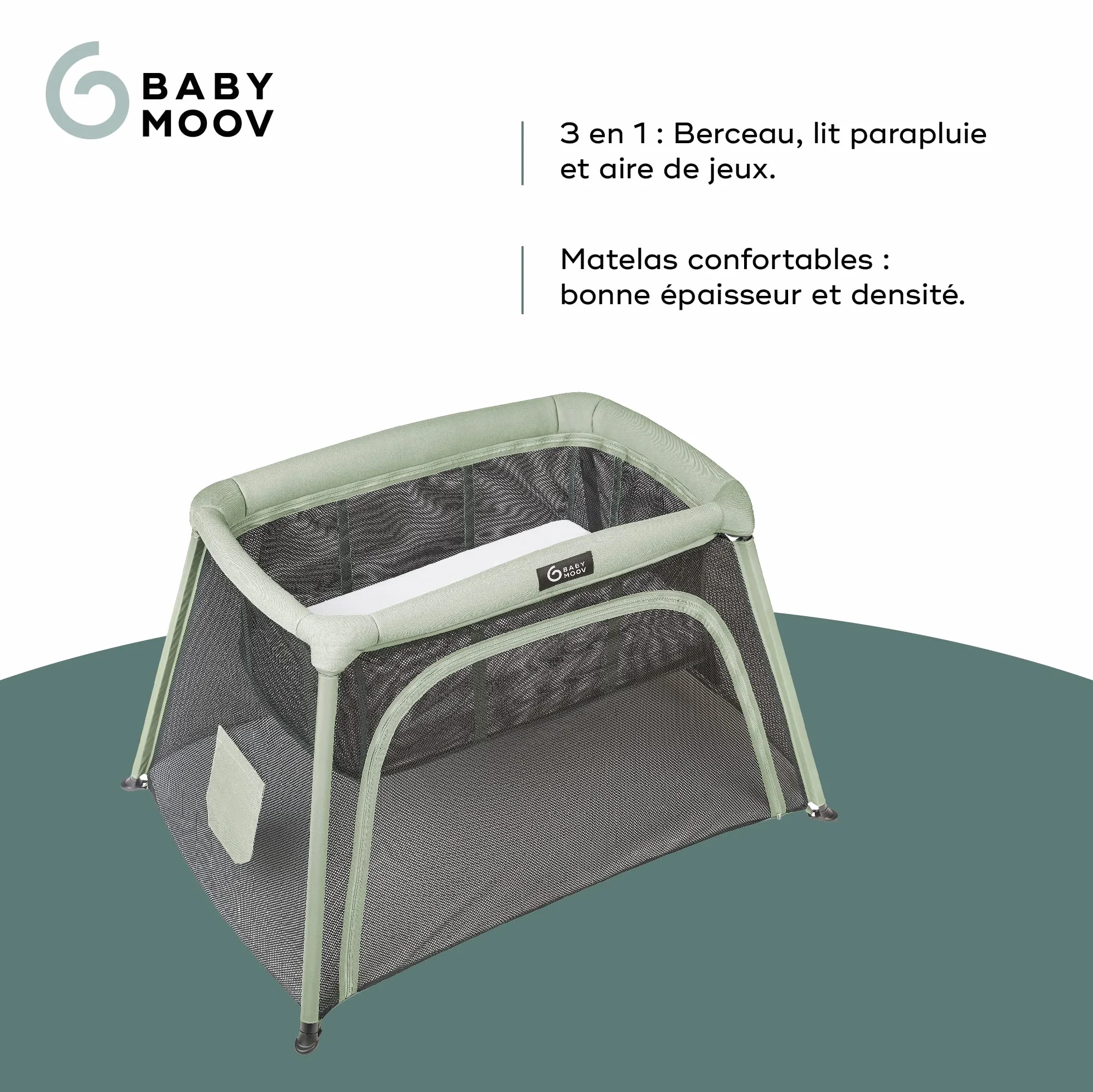 Babymoov Lit parapluie 3-en-1 Moov and Comfy Berceau grand Lit d'appoint Aire de jeux dès la Naissance jusqu'à 4 ans
