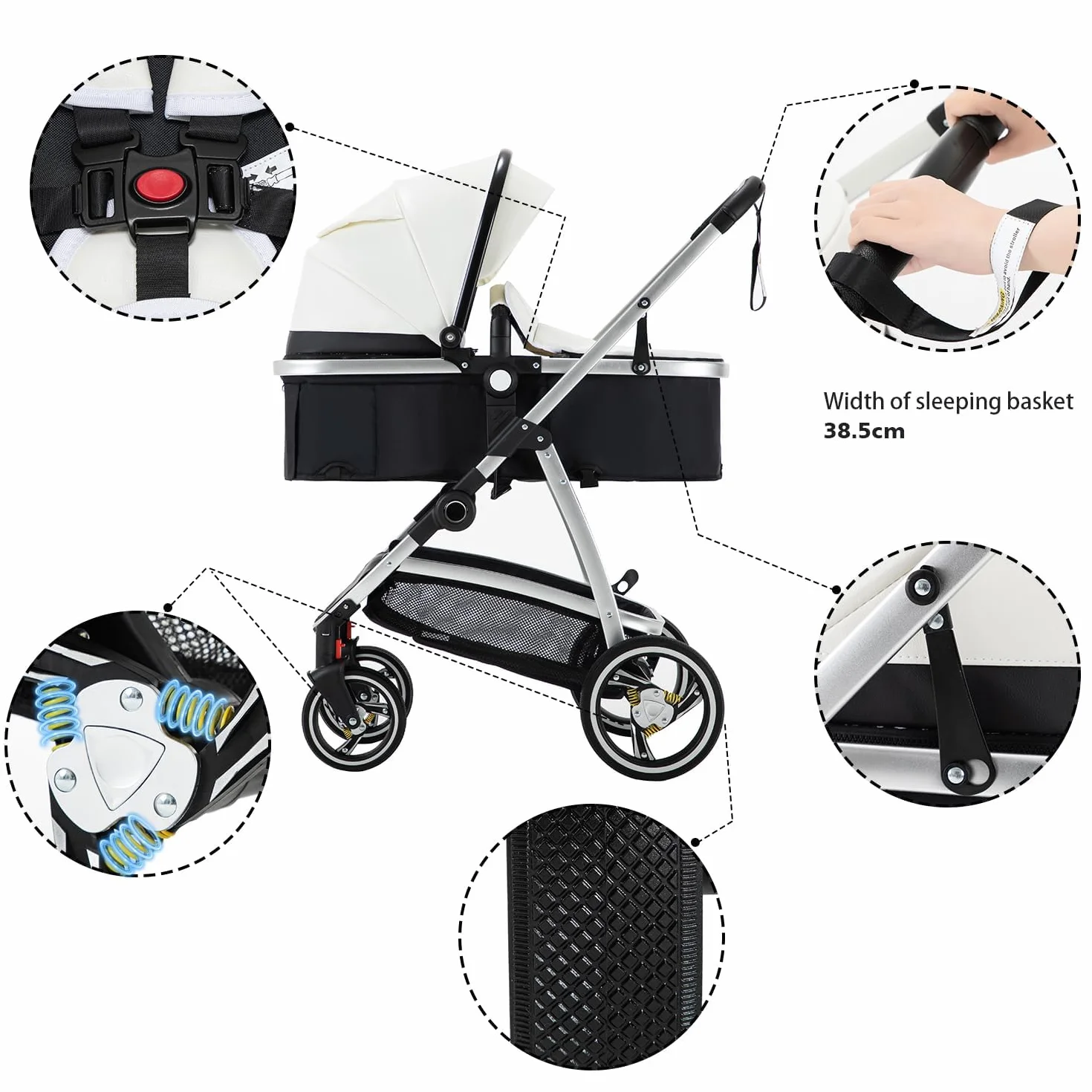 Poussette Combinée 3 en 1 Citadine Siège Auto ECE R129 Cadre Aluminium Nouveau-né 0-4 ans