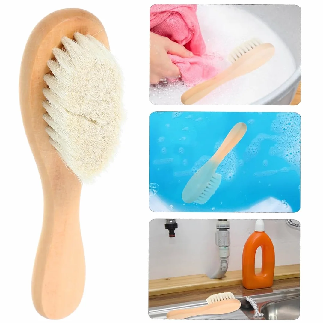 Brosse Cheveux Bébé Bois Naturel 15cm Poils De Chèvre Doux 2 Pièces