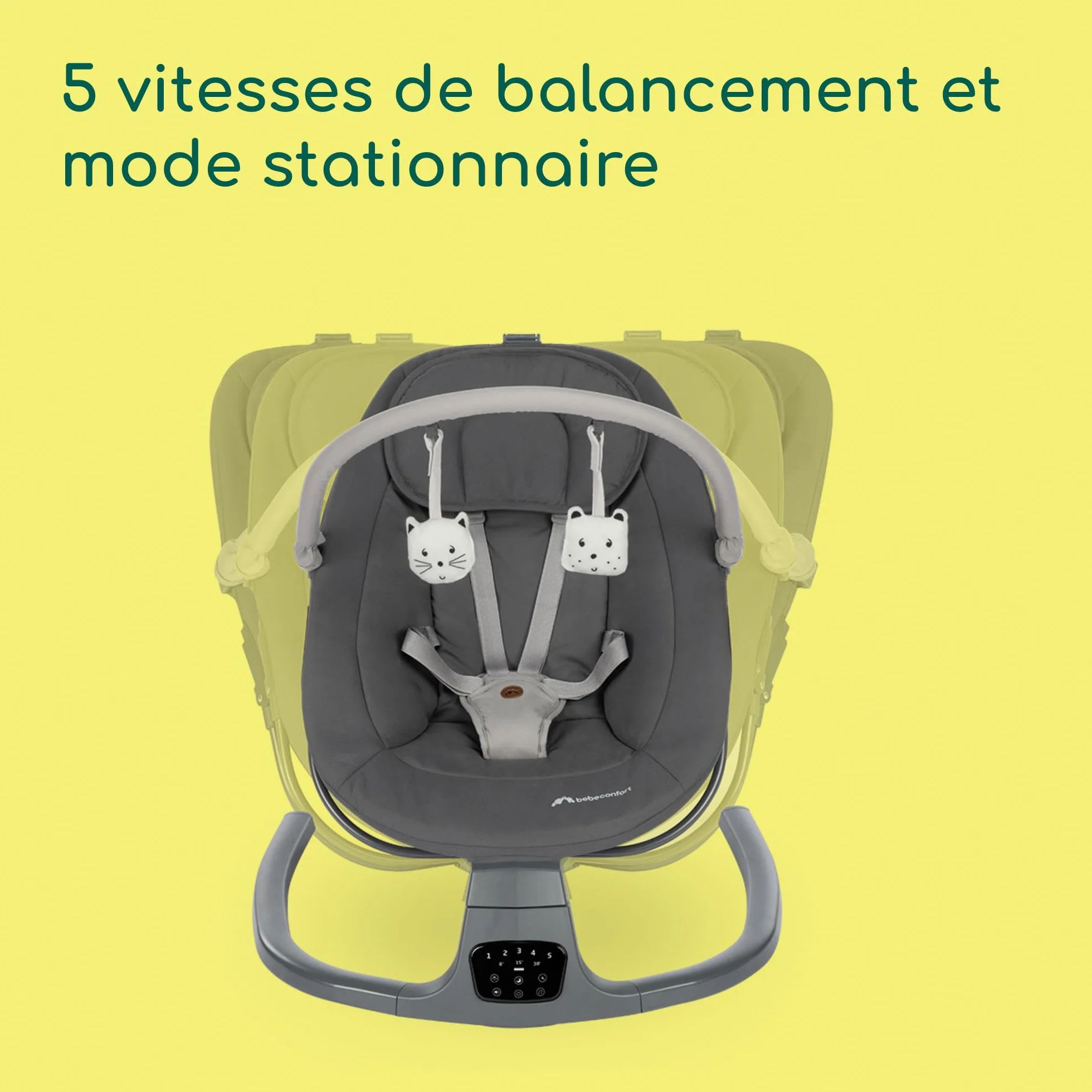 Bebeconfort Jolana balancelle bébé électrique 0-6 mois 9 kg détection de mouvement 12 chansons 5 sons naturels dossier réglable Tinted Graphite