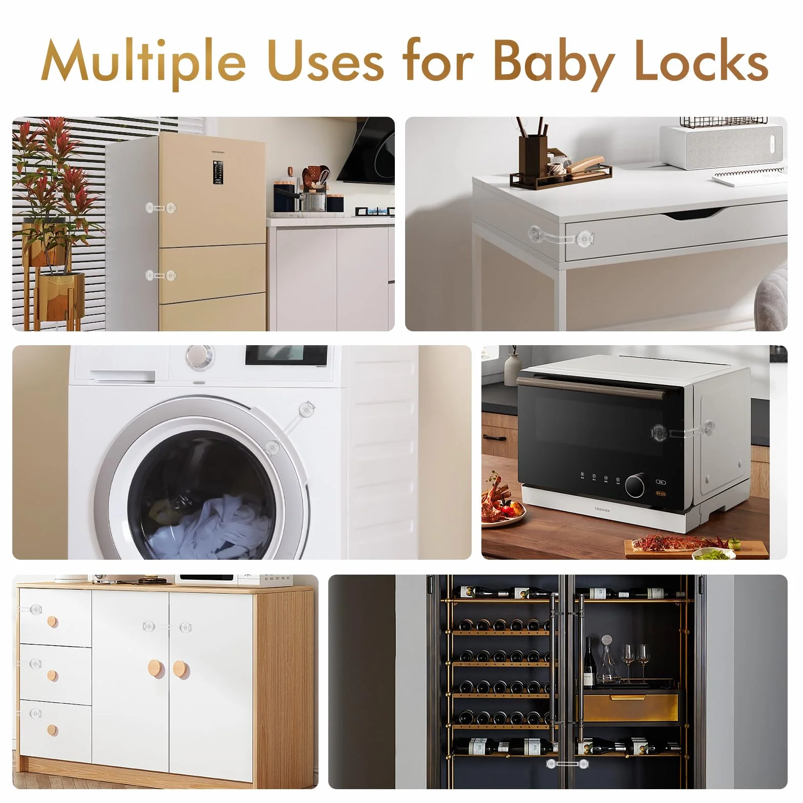AiQInu Securite Placard Enfant 12 Pièces, ABS Bloc Porte Securite Bebe, Bloque Porte BéBé pour Armoire, Toilette, Frigo, Four, Réfrigérateur (Transparent)
