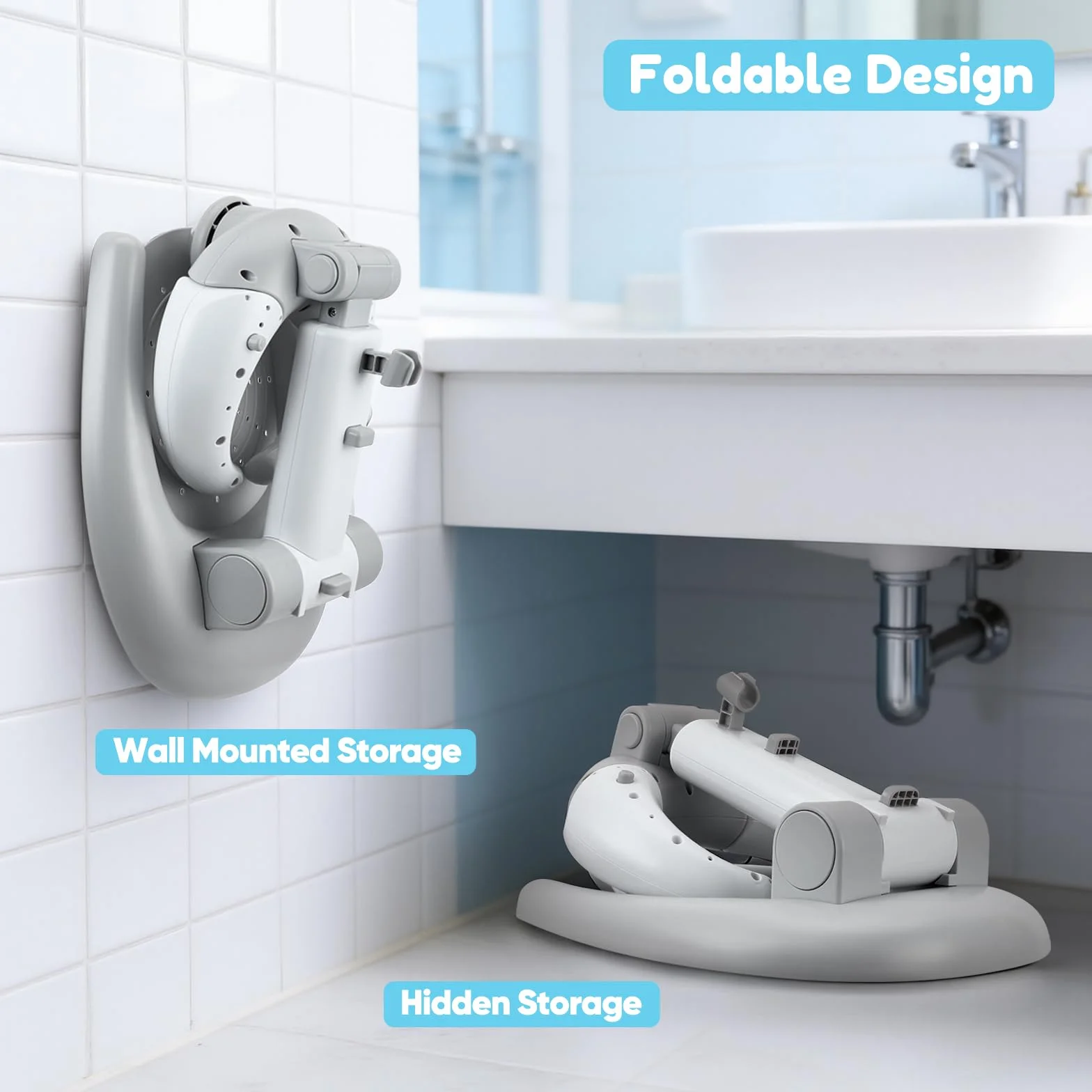 Support de douche réglable pour enfants 2 en 1 pliable avec tabouret