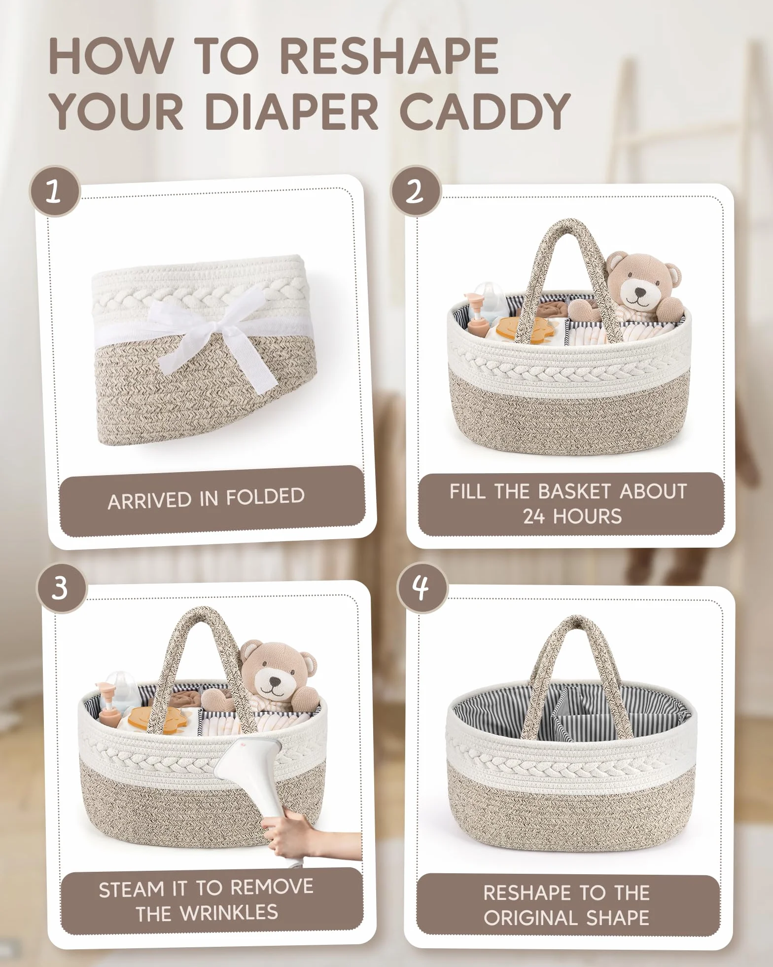 Maliton Panier Rangement Bébé avec Compartiments en Corde Coton pour Nouveau-né
