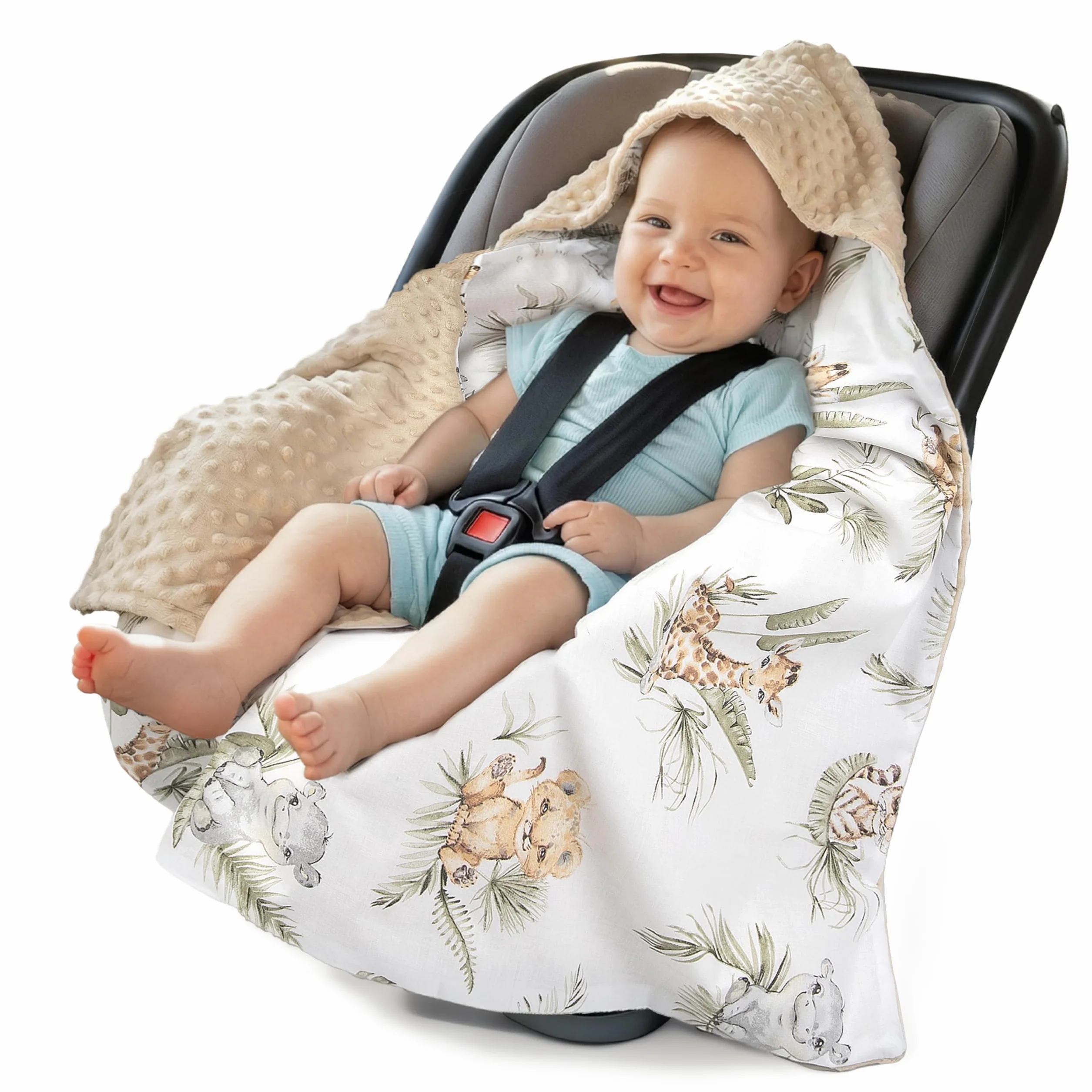 Couverture enveloppante Bébé Siège Auto 85x85cm Oeko-Tex Nid d'Ange Safary Minky Beige