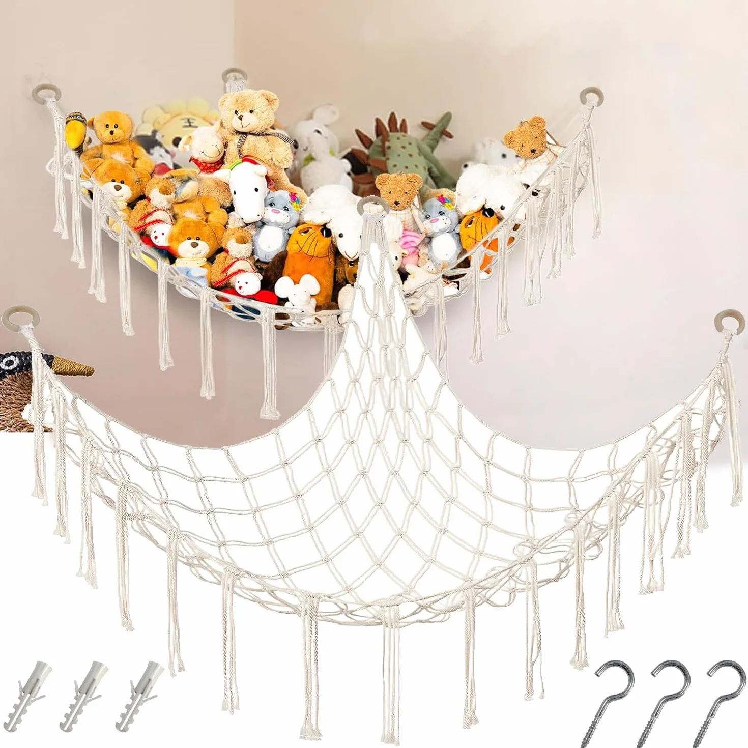 Hamac de Rangement pour Peluches, Sac en Filet Suspendu pour Jouets