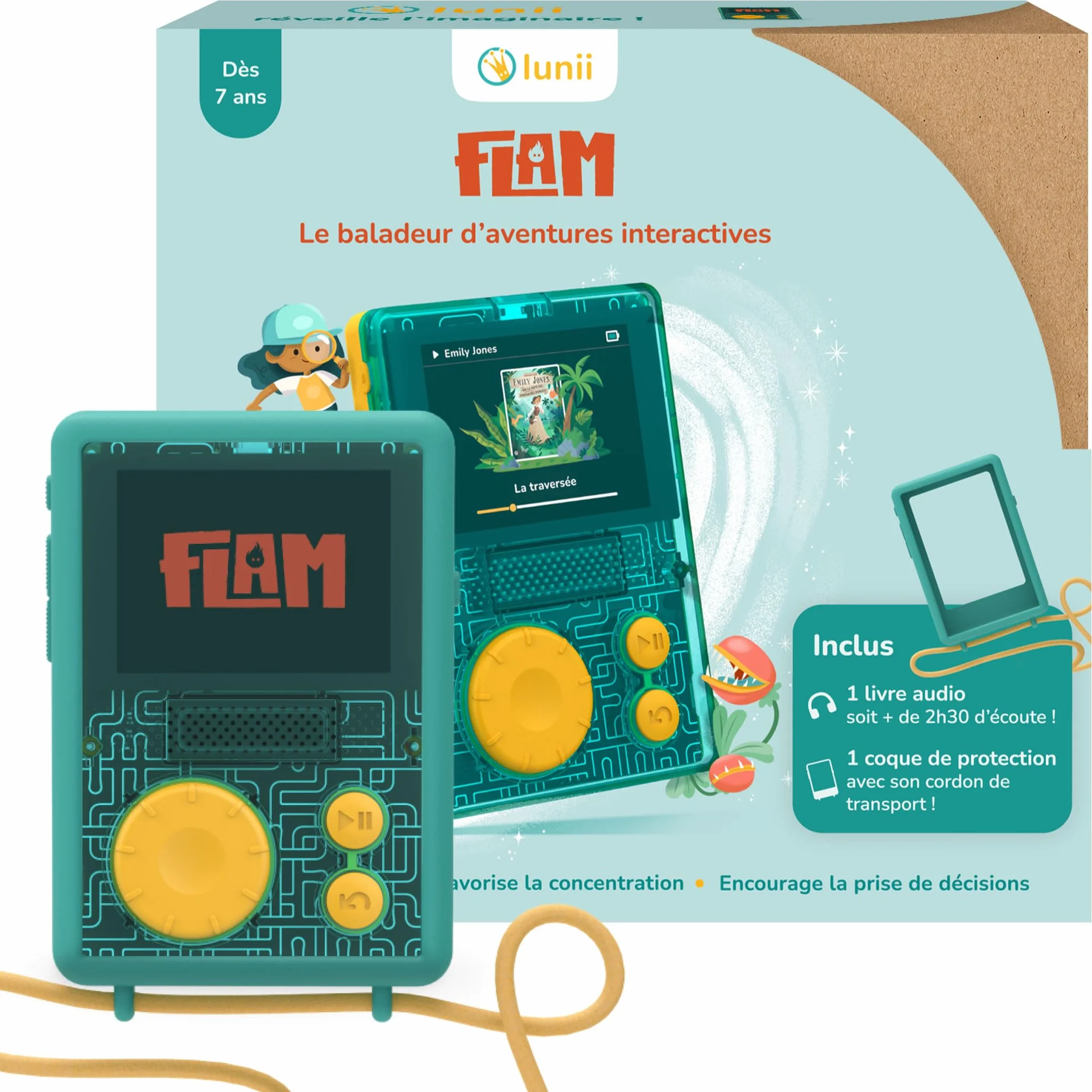 Lunii Pack Baladeur Audio FLAM Coque Antichocs Protection Officielle Verte 2h45 Histoires à Jouer Télécharger Dès 7 Ans Fabriquée France