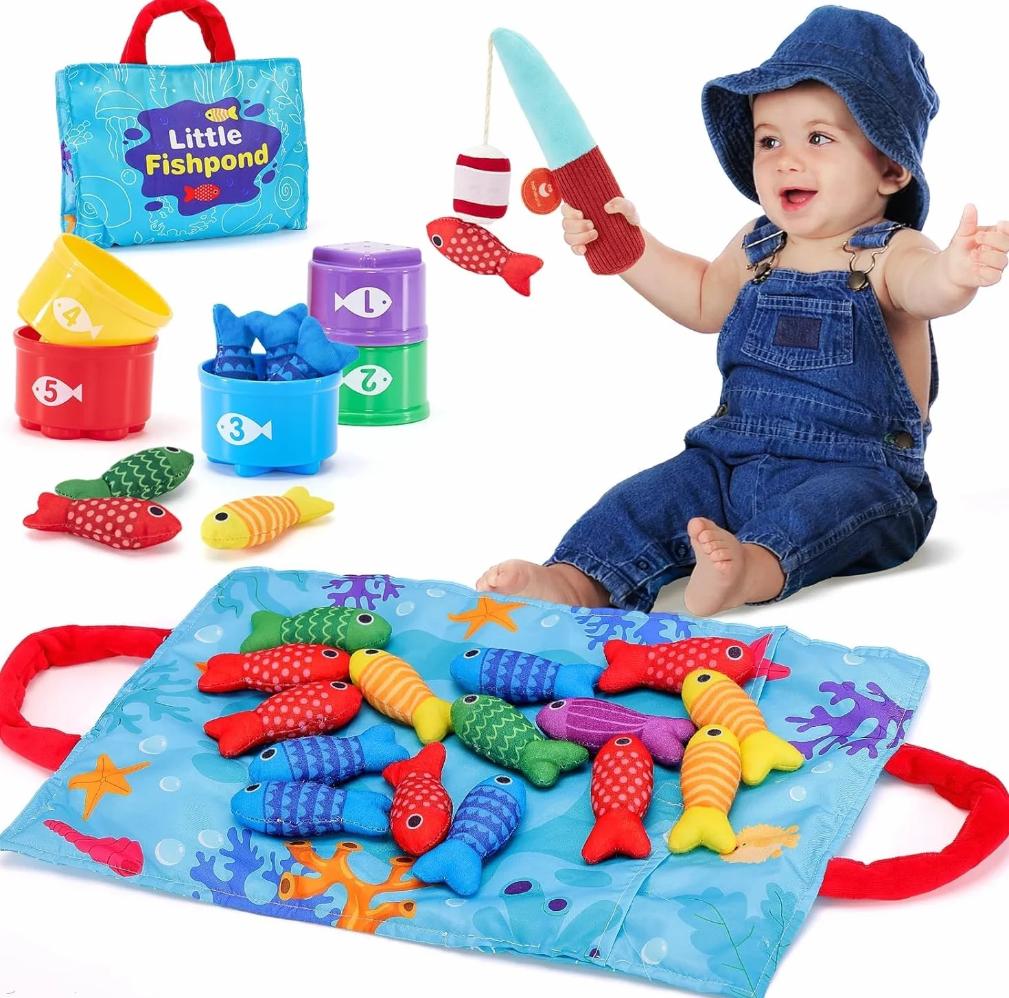 hahaland Jouet Bebe 1 an Jeux Montessori Pêche a la Ligne pour Enfant 1 2 3 Ans Jouet Éducatif Motricité Fine Cadeau Garcon Fille 6 9 12 18 Mois