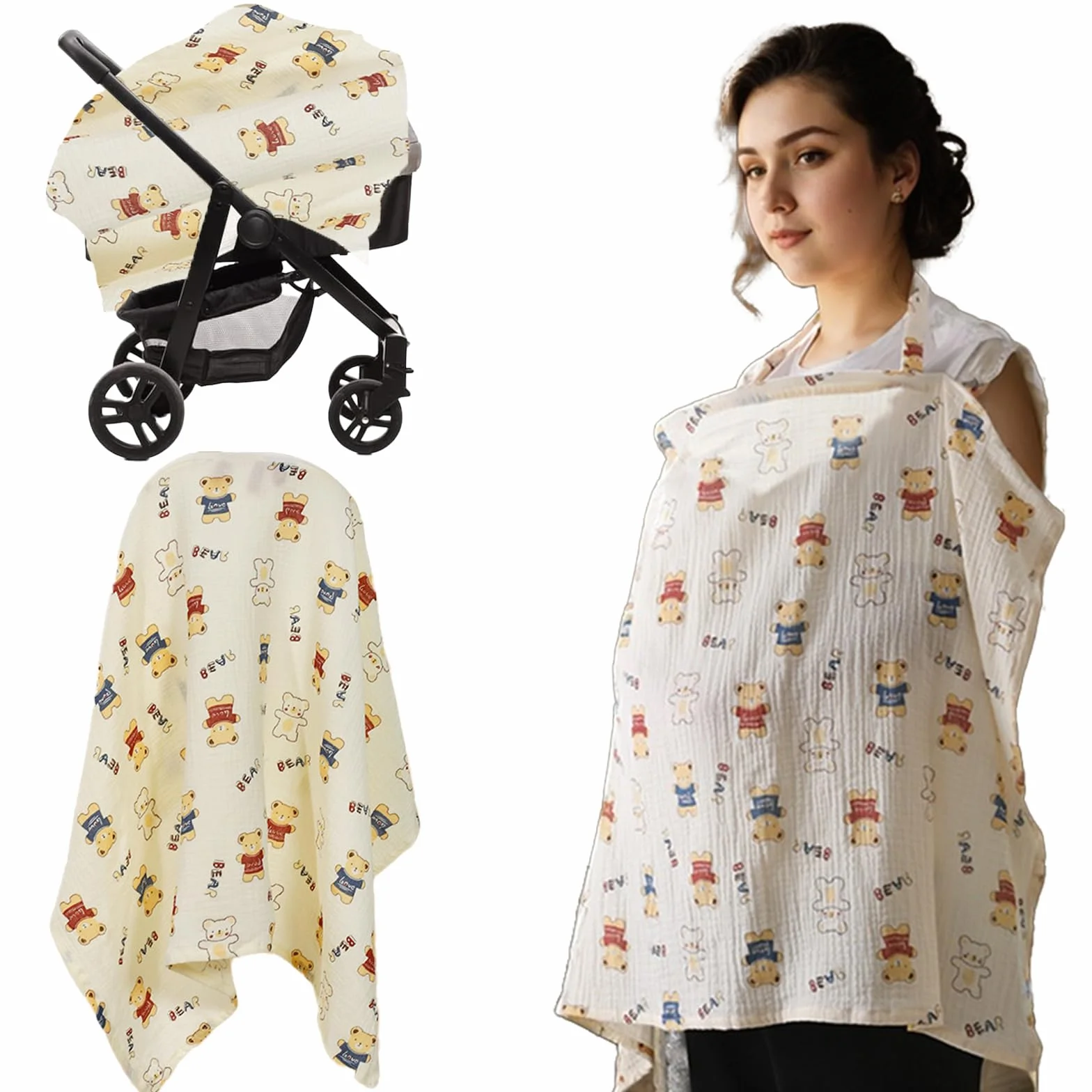 Couverture d'allaitement 360° en coton respirant pour bébé - Tablier d'allaitement