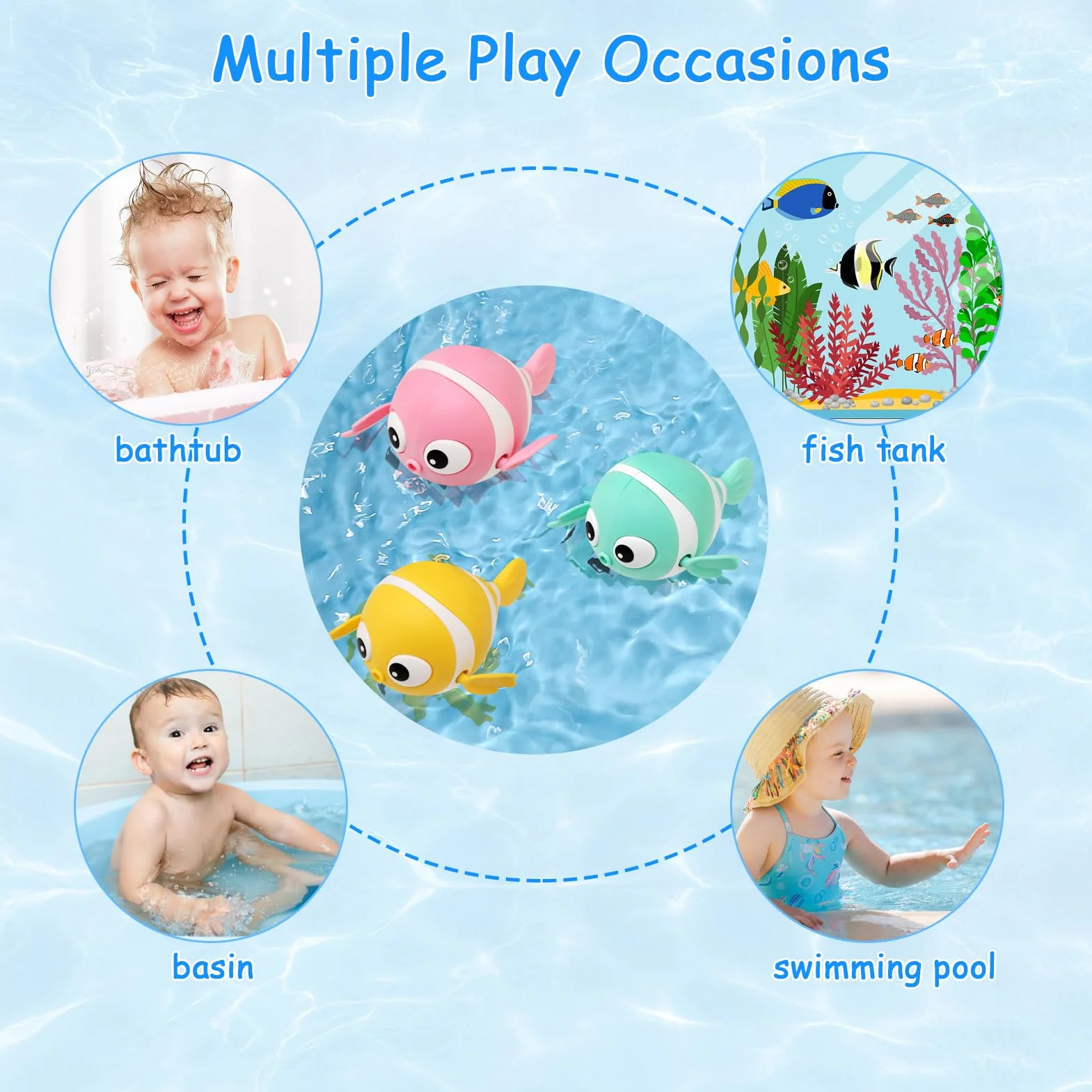Jouet de Bain Bébé Poisson Animaux Flottants 3 Pièces Jeu d'Eau Piscine
