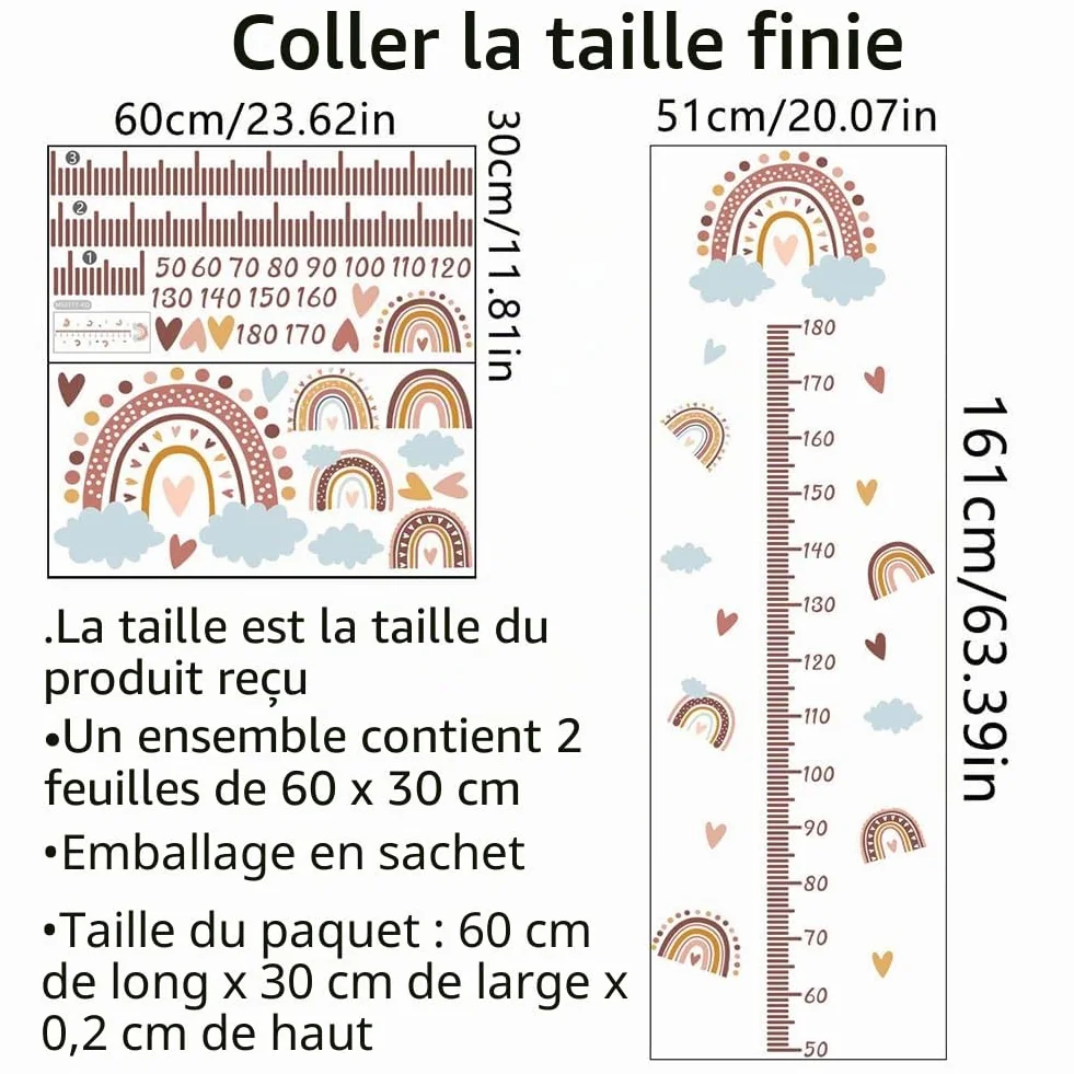 Autocollant Mural Enfant Règle Hauteur Murale Diagramme Croissance Bébé PVC 50-180 cm