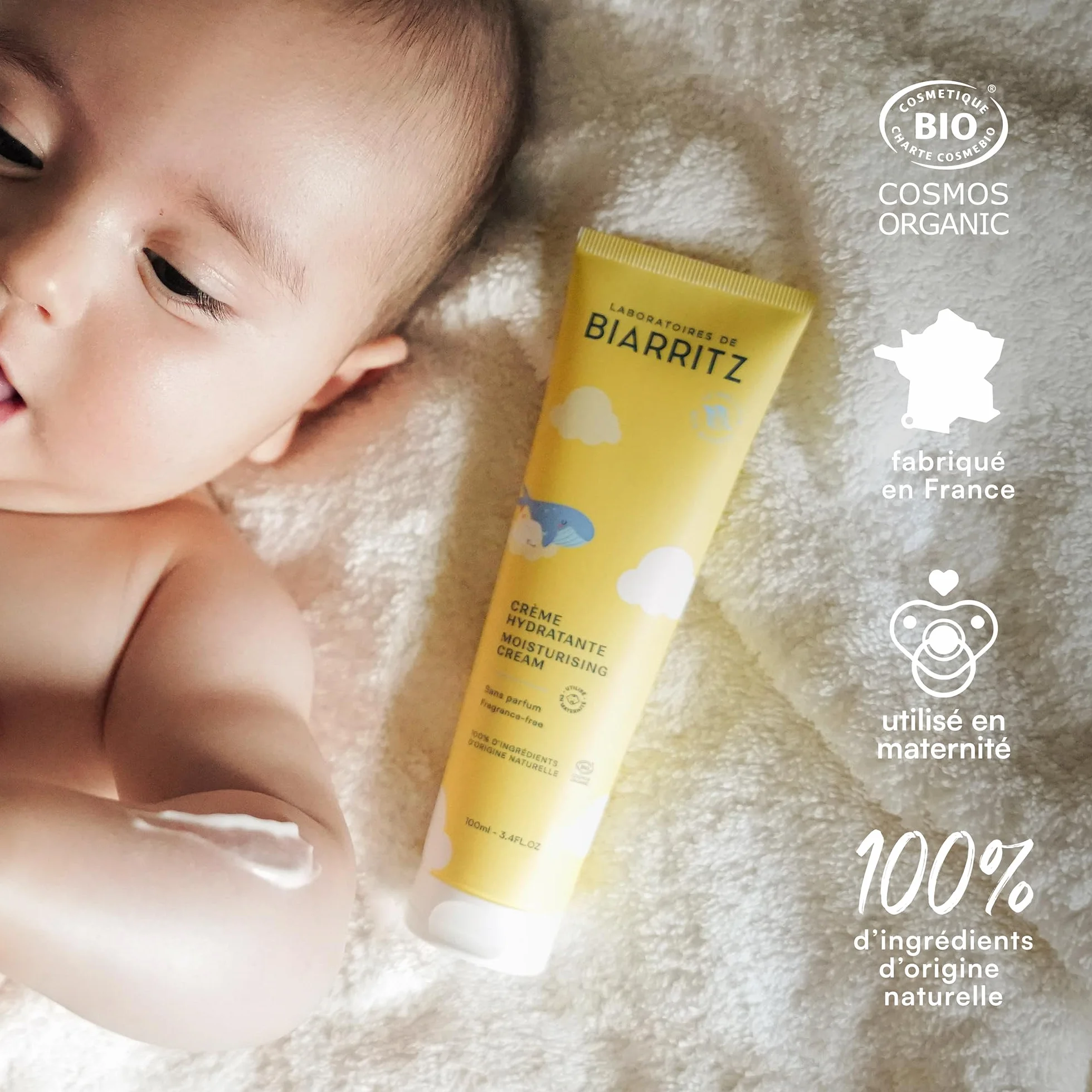 Laboratoires de Biarritz Crème Hydratante Bébé Bio 100 ml Visage Corps Fabriquée France