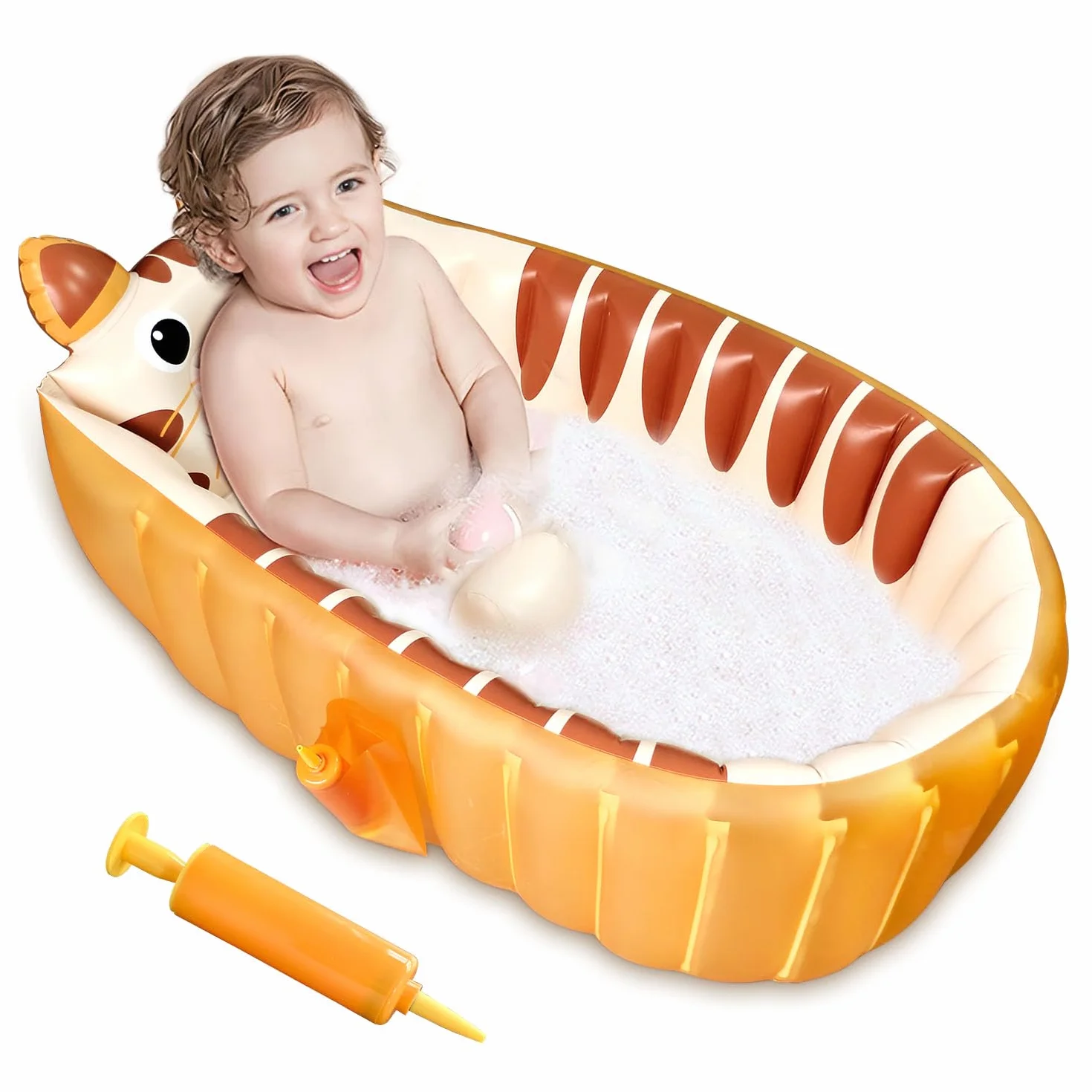 Baignoire Bebe Gonflable Pliable, Bassin de Douche pour Bébé, Mini Piscine Gonflable Orange