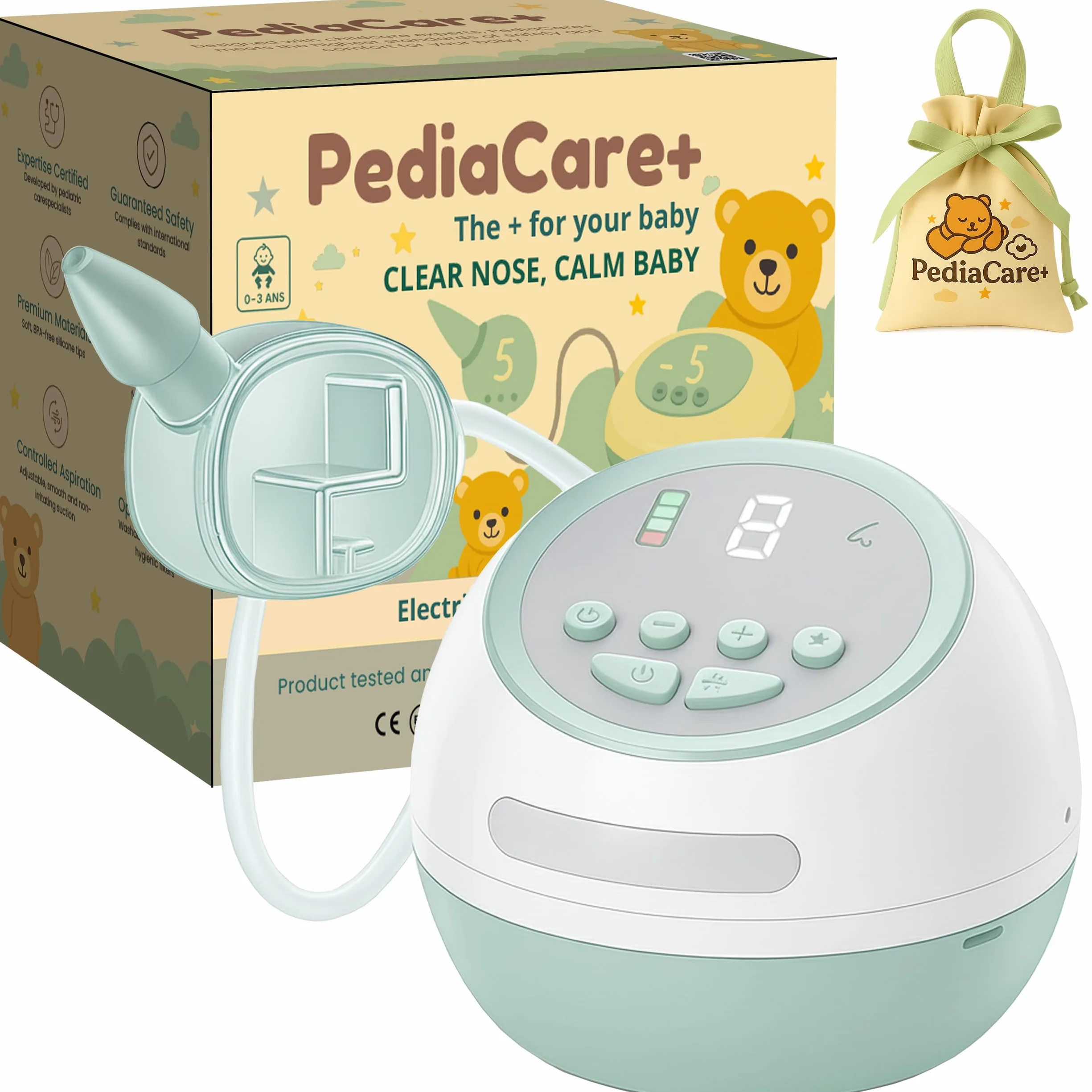 Pediacare+ Mouche Bébé Électrique Aspirateur Nasal Rechargeable USB Silencieux Hygiénique