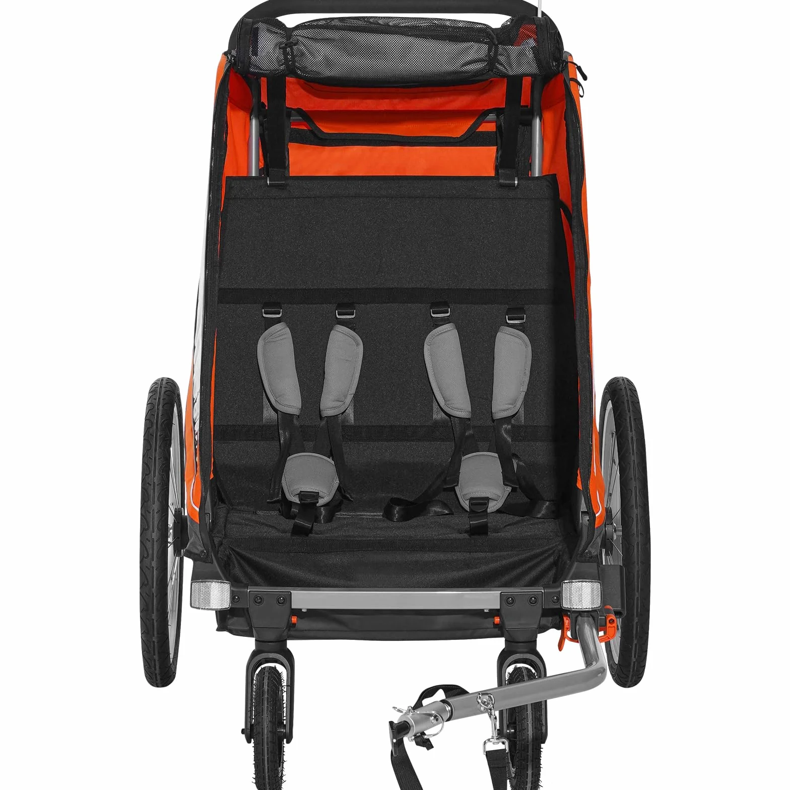 VEVOR Remorque de vélo pour Enfants Double Siège 55 kg 2en1 Pliable Poussette Orange Gris