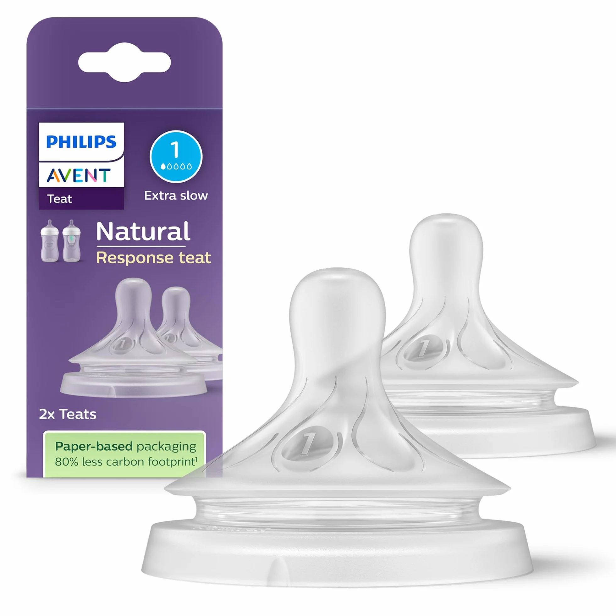 Philips Avent Lot de 2 tétines Réponse Naturelle Débit 1 pour Nouveau-né 0 mois SCY961/02