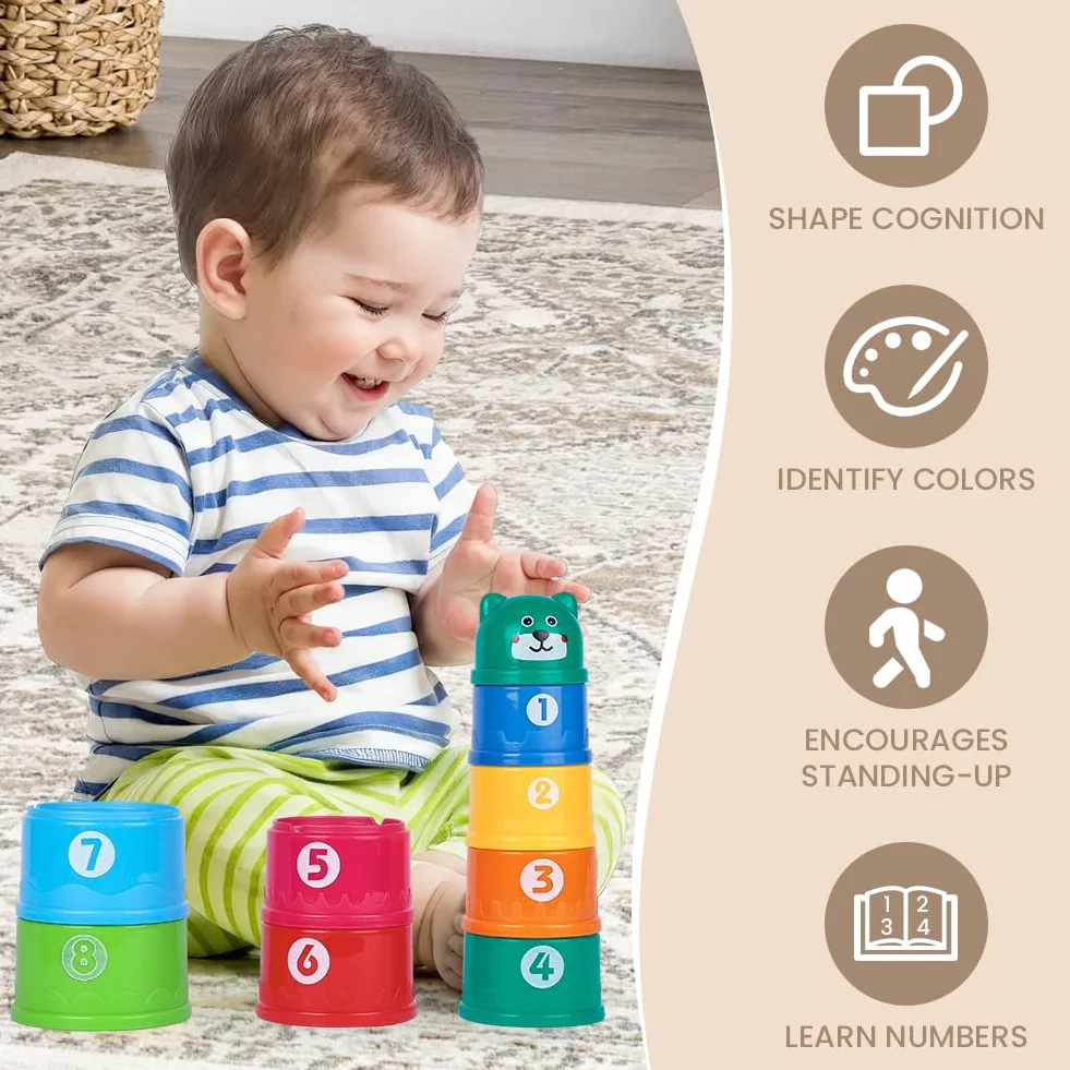 Tasses à Empiler Bébé Lot de 9, Jouets Éducatifs Sensoriels pour 6 Mois Garçons Filles