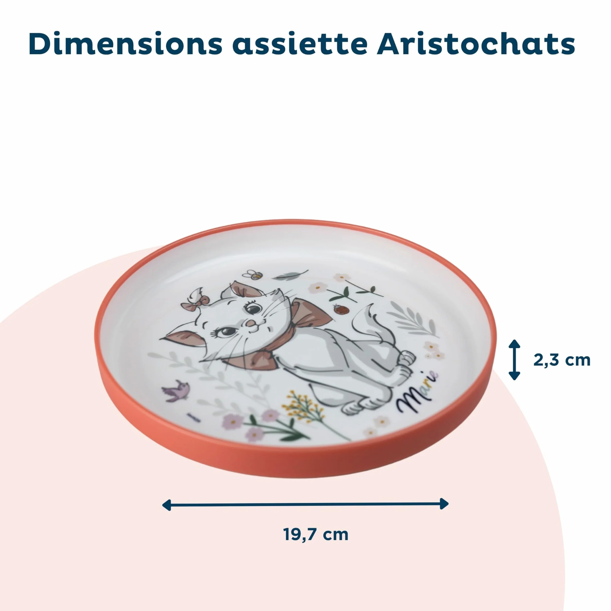 Disney Baby Aristochats Marie Coffret Repas 3 Pièces Bol Assiette Gobelet Anti-Dérapants Blanc
