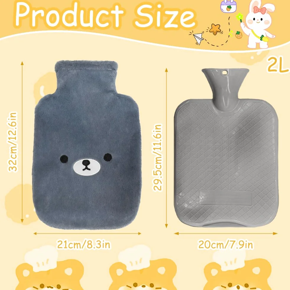 Flintronic Bouillotte Enfant 2L avec Housse Peluche Douce Amovible Lavable Anti-fuite Antidéflagrant