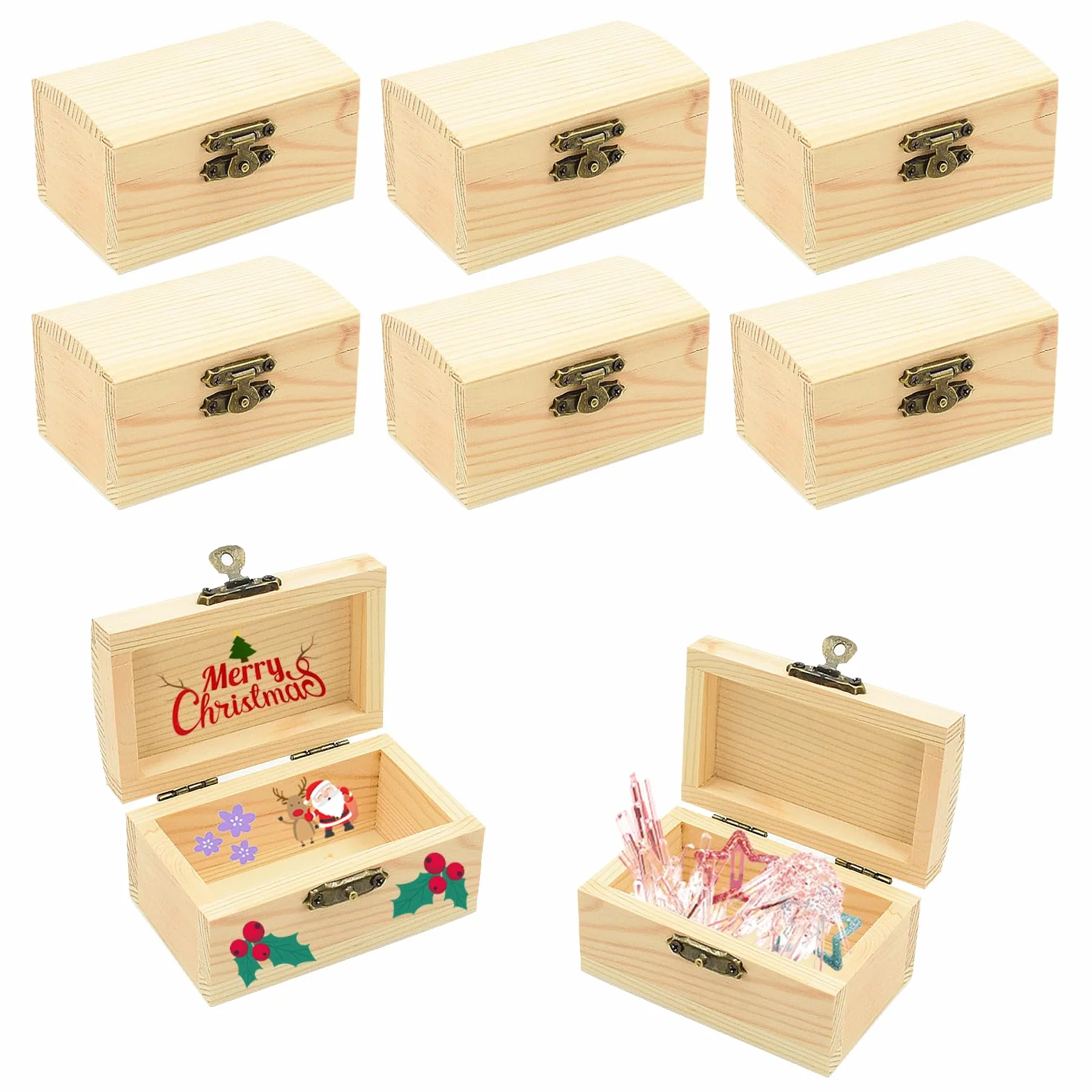 Petite Boite en Bois - 6 Mini Coffres au Trésor Non Finis avec Couvercles, Boite Decorative pour Peinture 9 x 5,5 x 5 cm