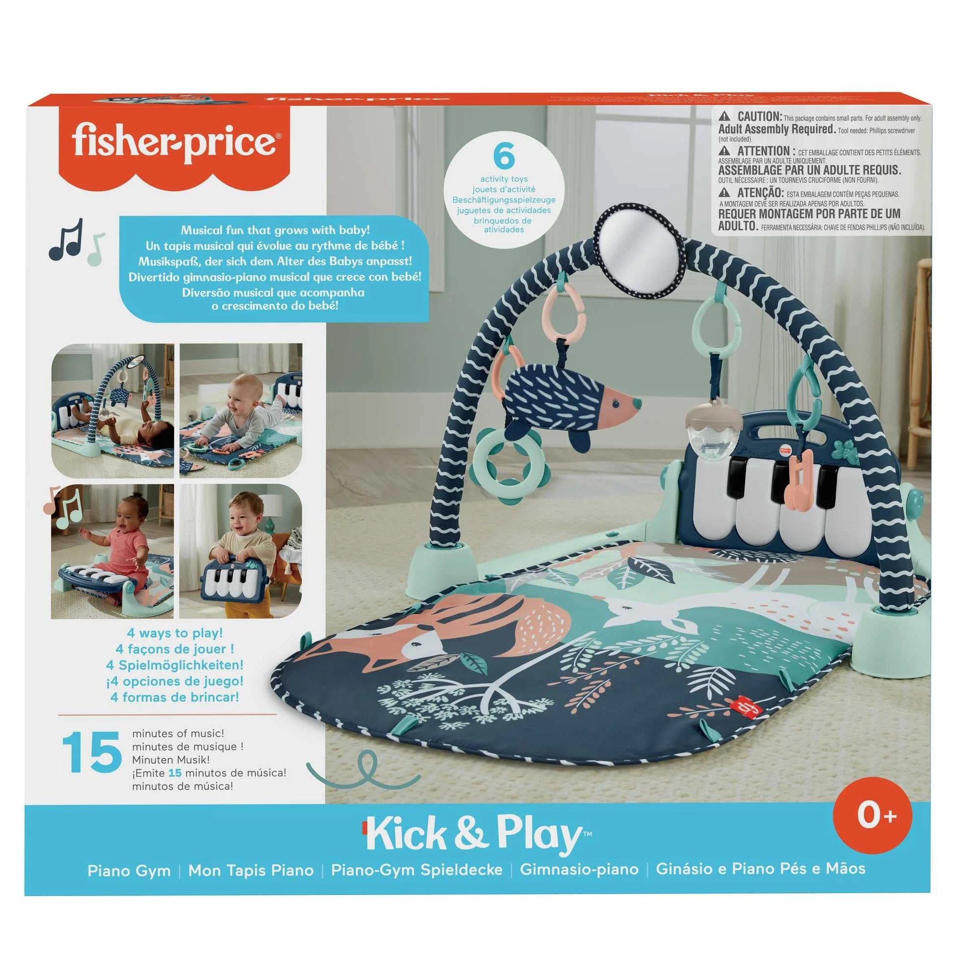 Fisher-Price Tapis d’éveil Piano, Jouet Musical Suspendu, Jeu à Plat Ventre, Animaux de la forêt, Dès la Naissance, HKX37