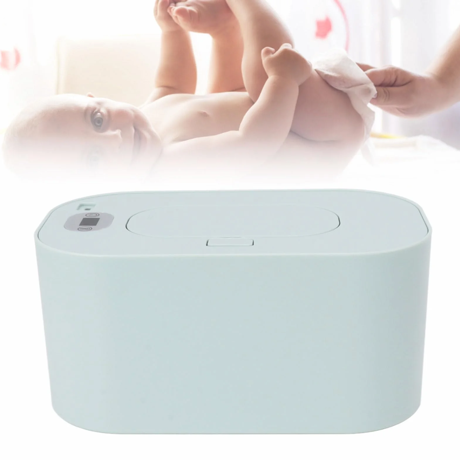 Chauffe-lingettes humides pour bébé avec thermostat, distributeur et réglage (Green)