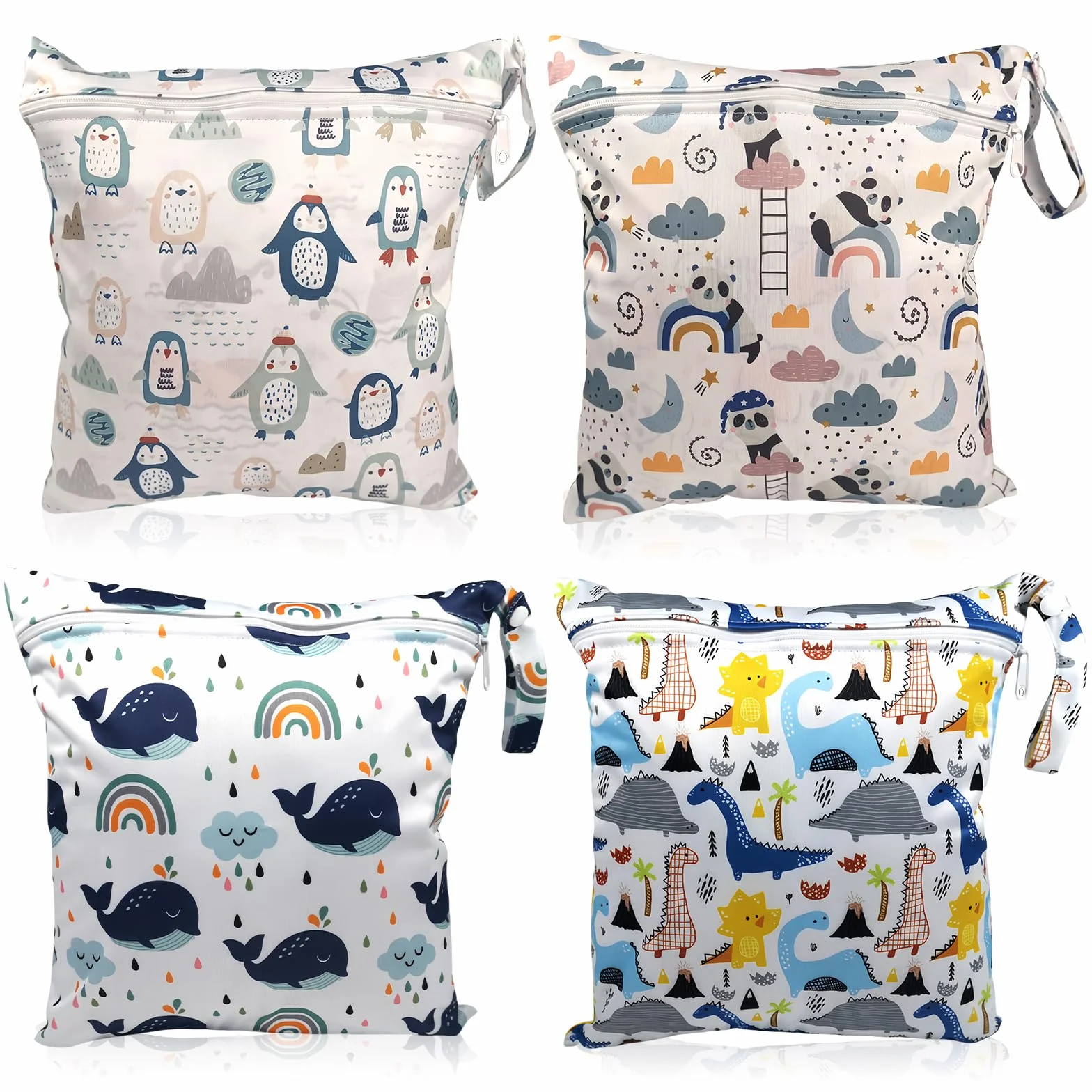 Sac à Couche Imperméable 4 Pièces Wetbag Fermeture Eclair Réutilisable Bébé Plage Piscine