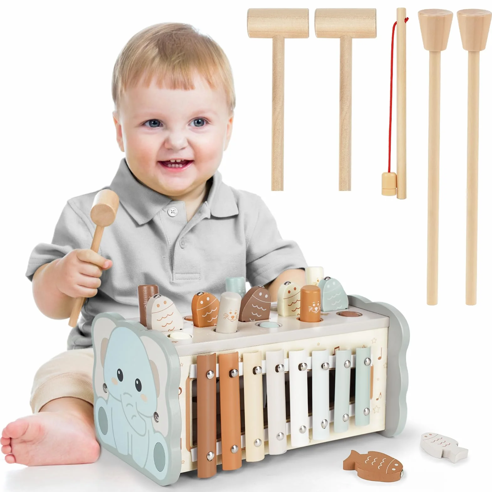 DINORUN Jouet Montessori Xylophone en Bois pour Bebe 1 2 3 4 Ans