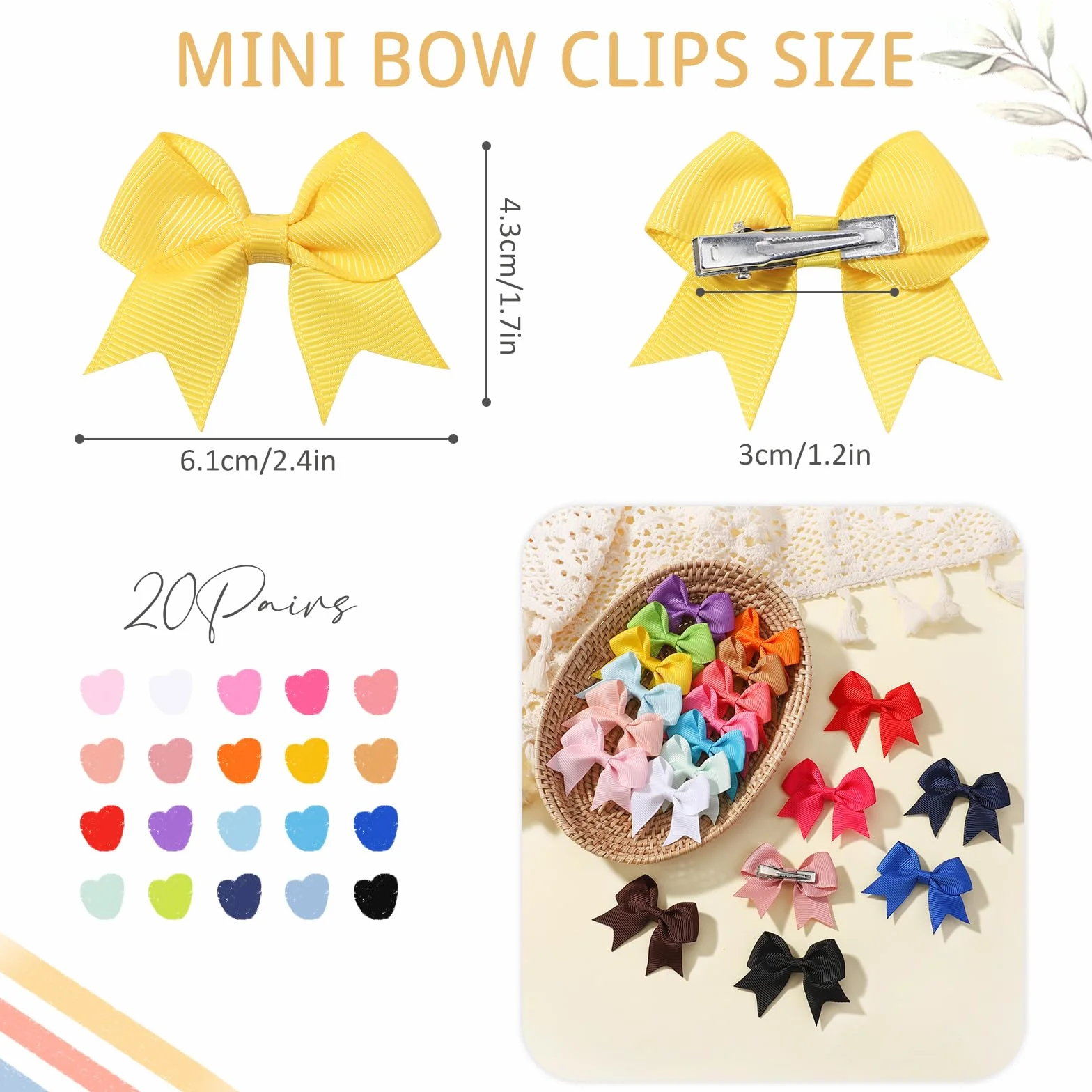 Barrettes à cheveux en ruban gros-grain pour enfants 6 cm Lot de 40