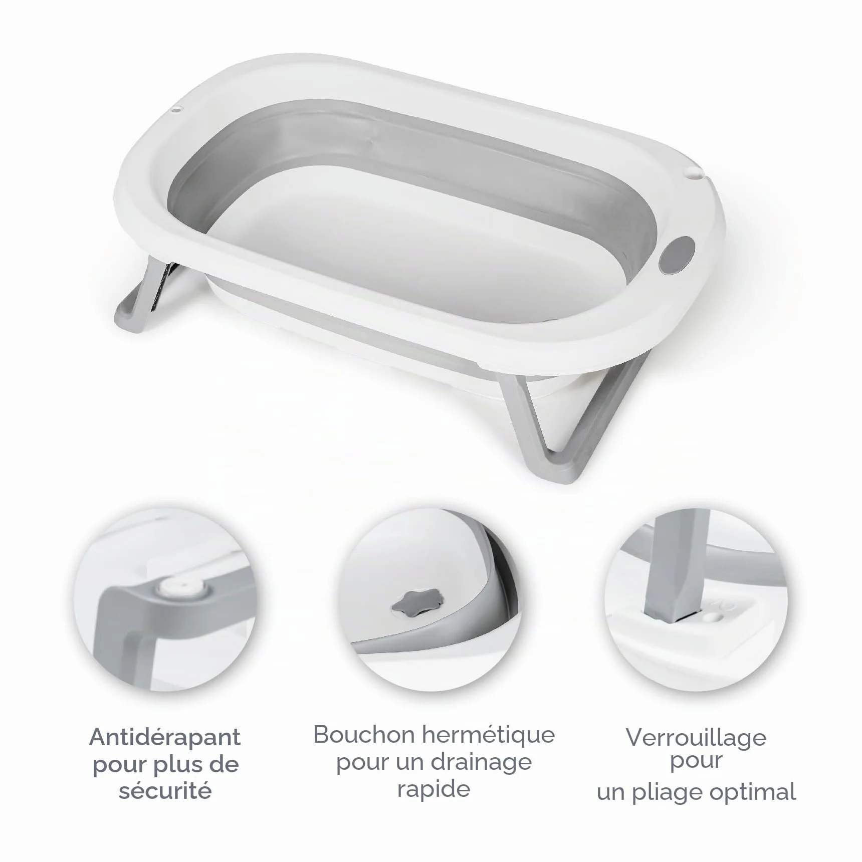 Baignoire pliable pour bébé avec pieds MS BabyWorld Flex portable vidange