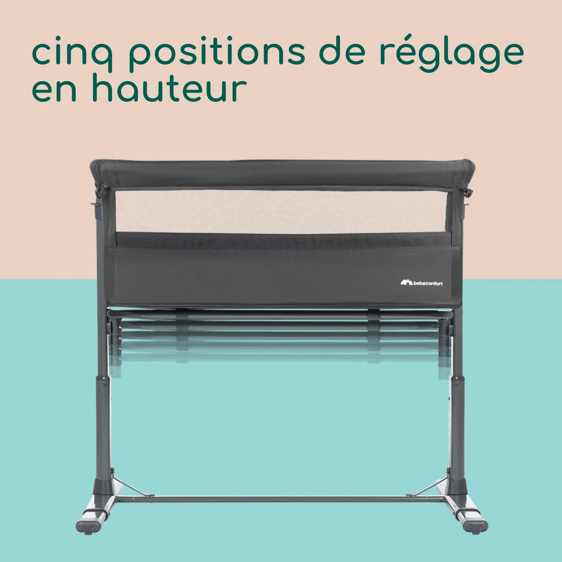 Bebeconfort Zina Berceau Bebe Cododo 0-6 Mois 0-9 kg Pliable 5 Positions Hauteur Réglables Matelas Inclinable Mineral Graphite