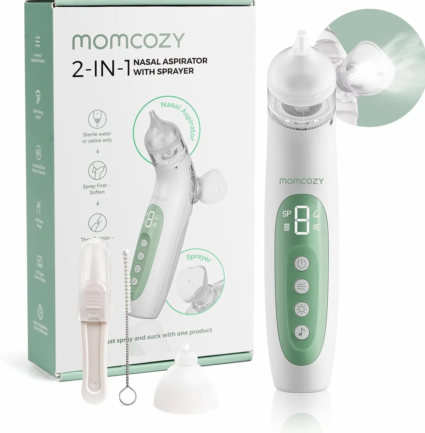 Momcozy BN007 mouche bébé électrique 2-en-1 65 kPa aspiration 4 niveaux réglables silencieux portable lumière musique apaisante