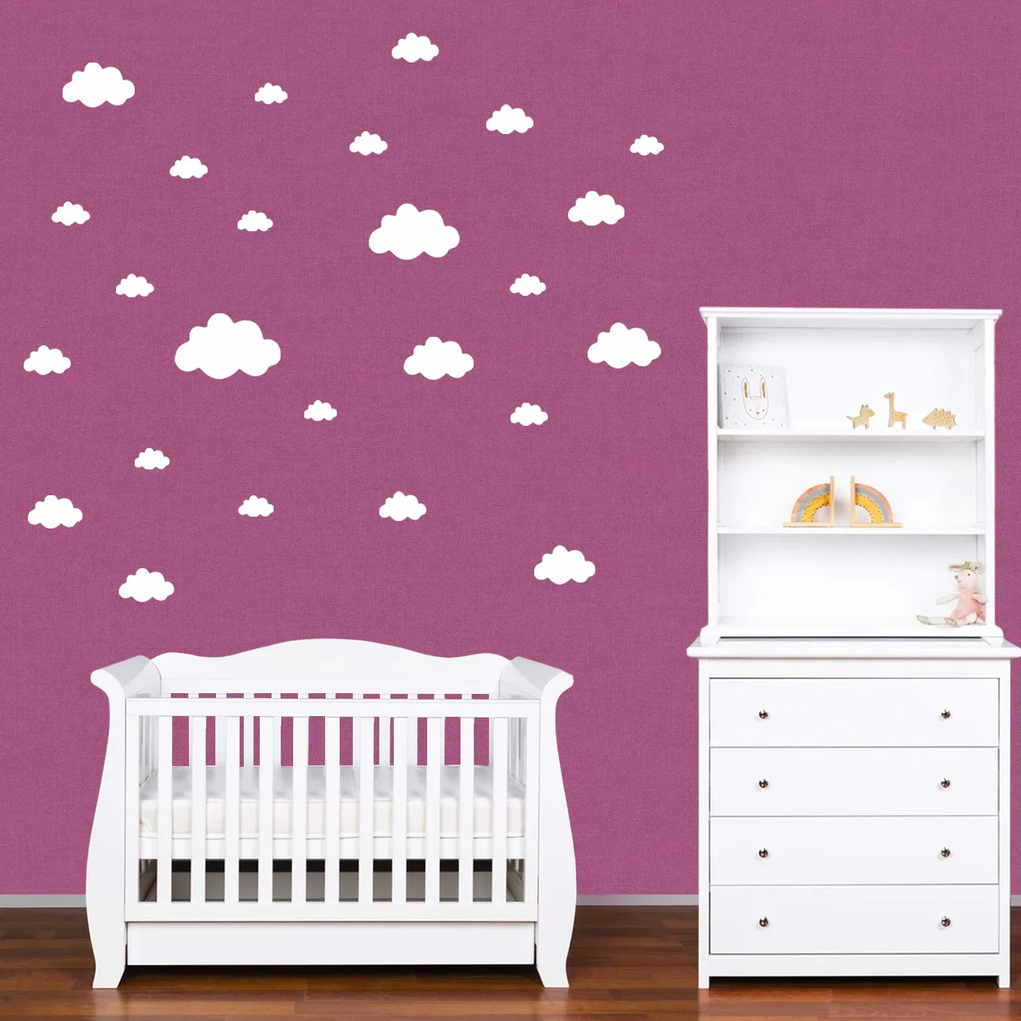 PREMYO Set 30 Stickers Muraux Nuages Décoration Murale Chambre Bébé Blanc