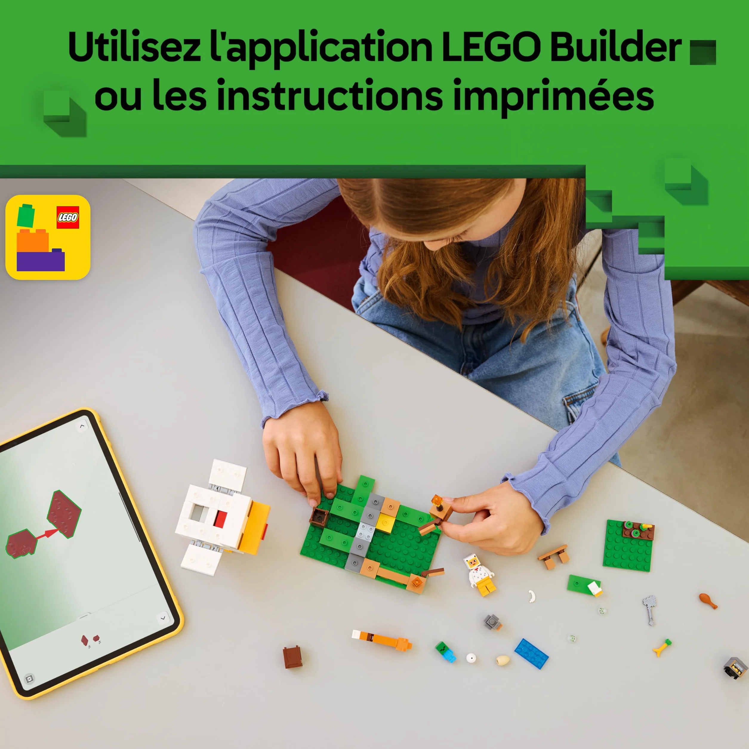 LEGO Minecraft La Ferme à Poulet Jouet de Construction avec Minifigurine Fan de Poule Figurines Mobs Bébé Zombie Renard Cadeau Gaming 7 Ans 21585