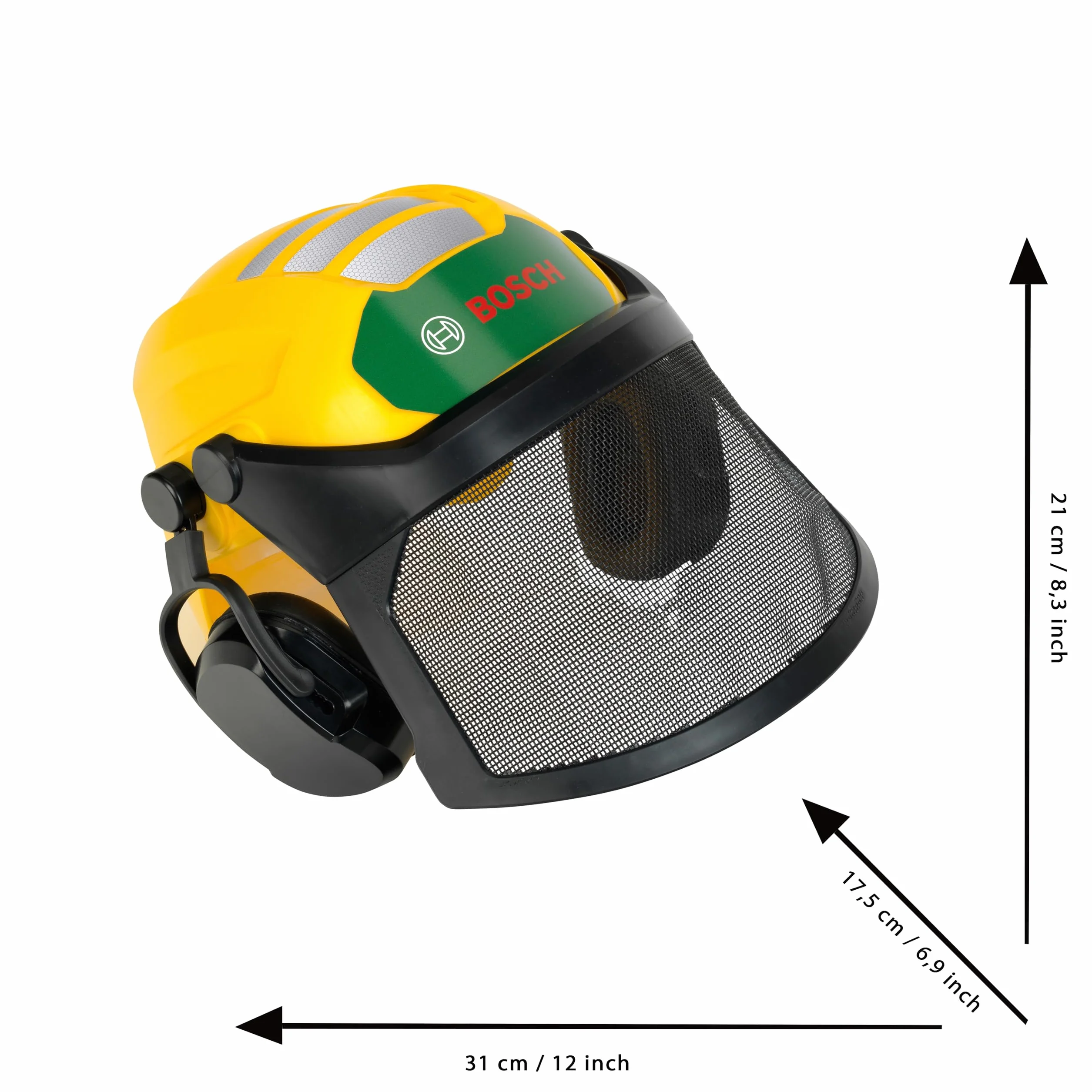 Theo Klein 8199 Bosch Casque de bûcheron pour enfants, Casque de jeu ajustable avec visière et protège-oreilles, Jouet sous licence officielle