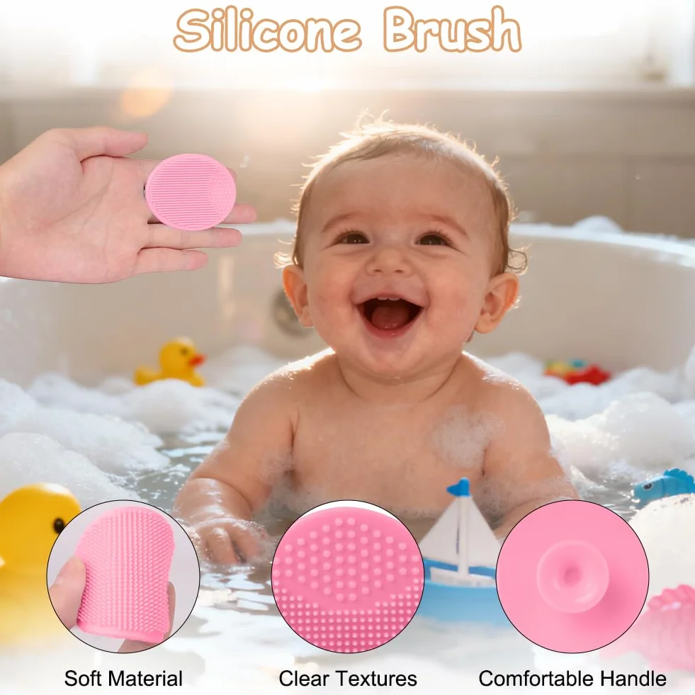 Beugo Brosse Cheveux Bébé 2 Pièce Brosse à Cheveux Poils de Chèvre Silicone Massage Nouveau-né Rose