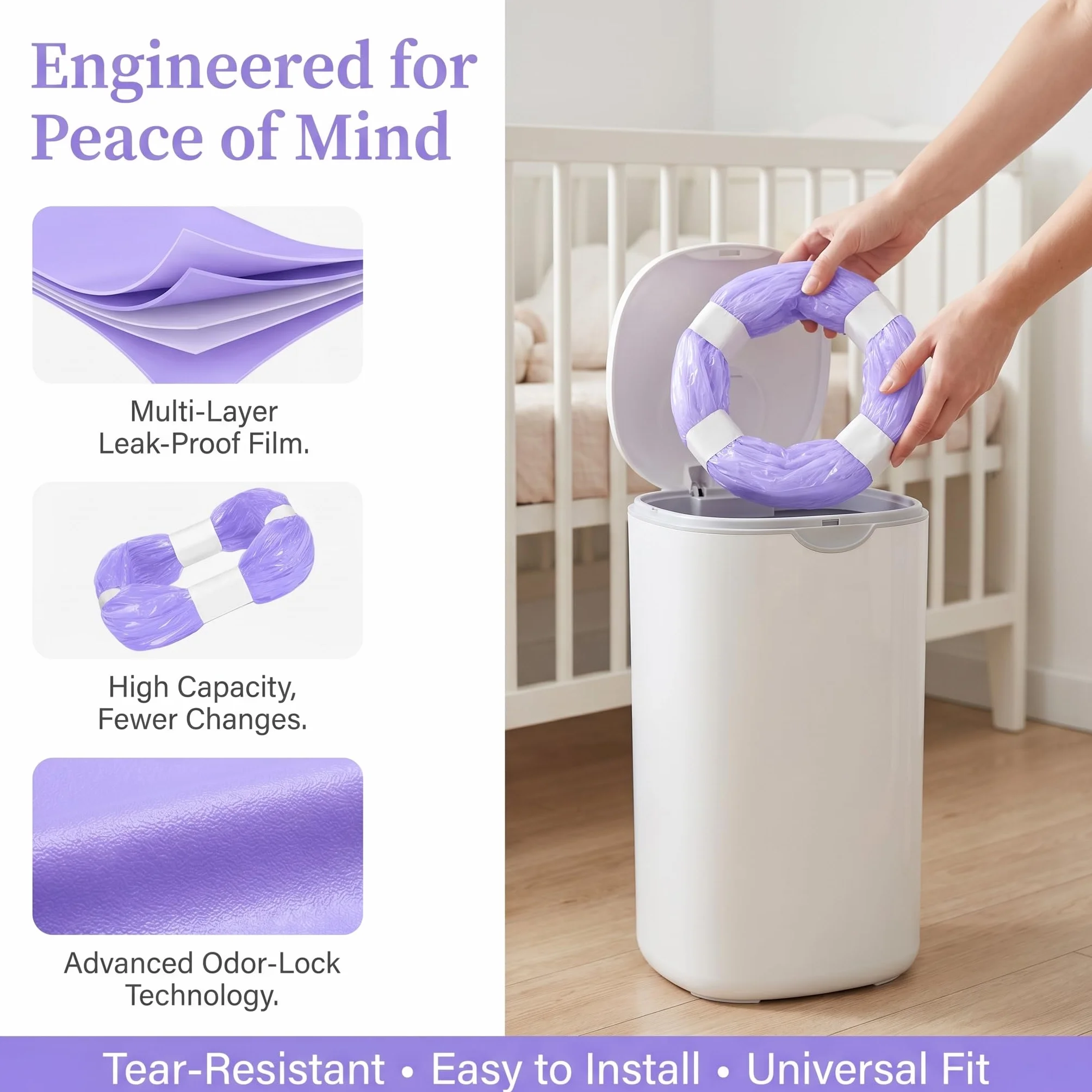Recharge Poubelle à Couches Gran Capacité Antibactérien Anti-odeurs Compatible Tommee Tippee Genie Litter Locker