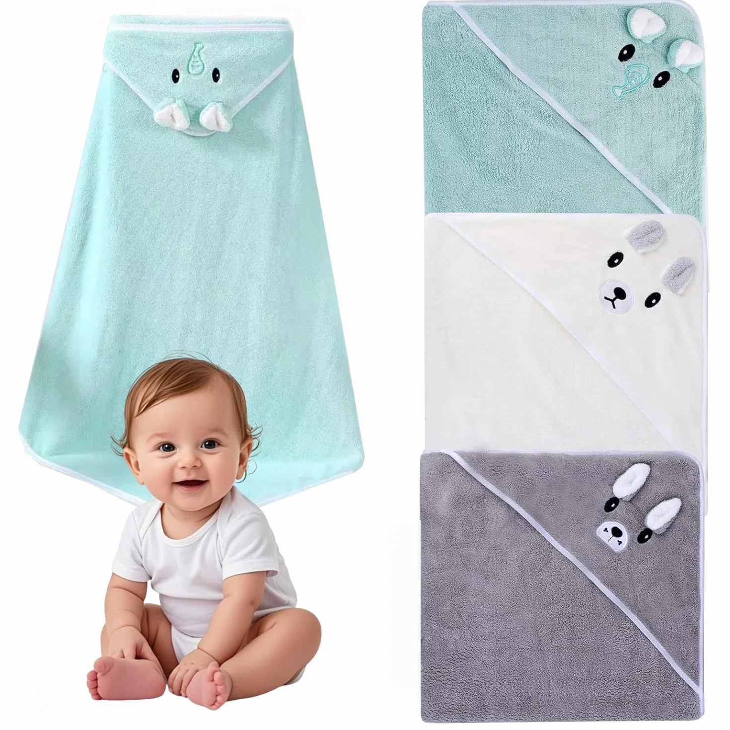 Serviette Éponge Bébé 80x80cm 3Pcs Peluche Corail Absorption Forte