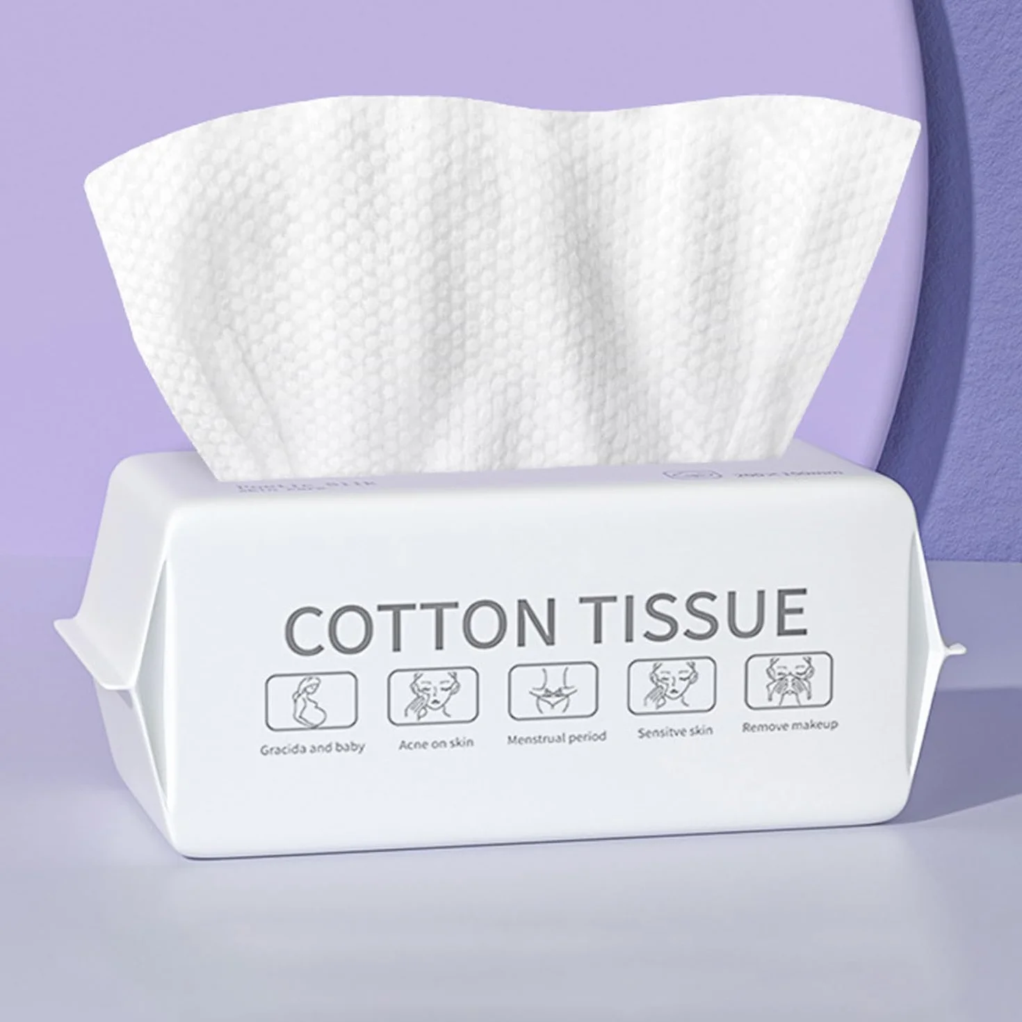 Lingettes Jetables 100% Coton 20x20cm, Serviettes de Visage Biodégradables pour Bébé, Lot de 100