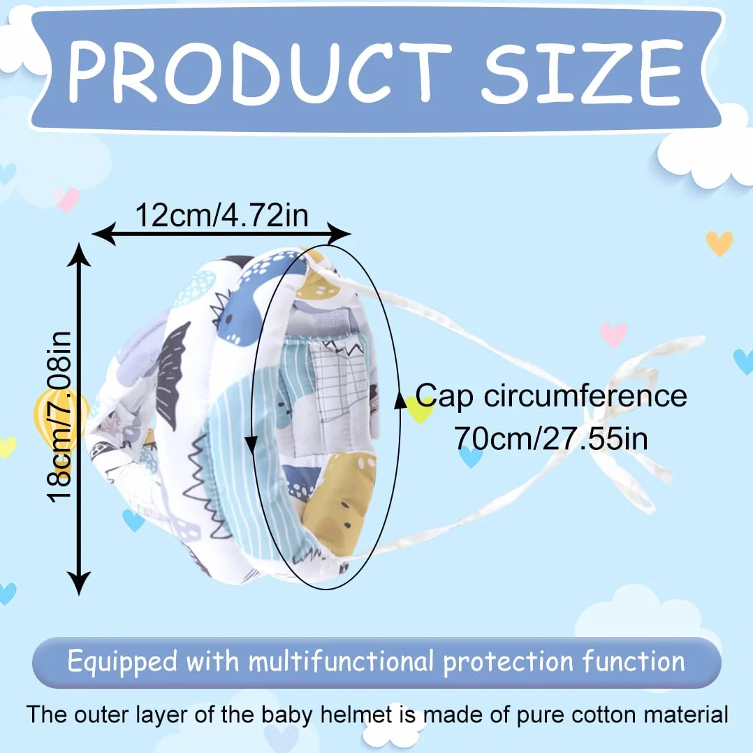 Casque de protection antichoc pour bébé en coton ajustable et respirant