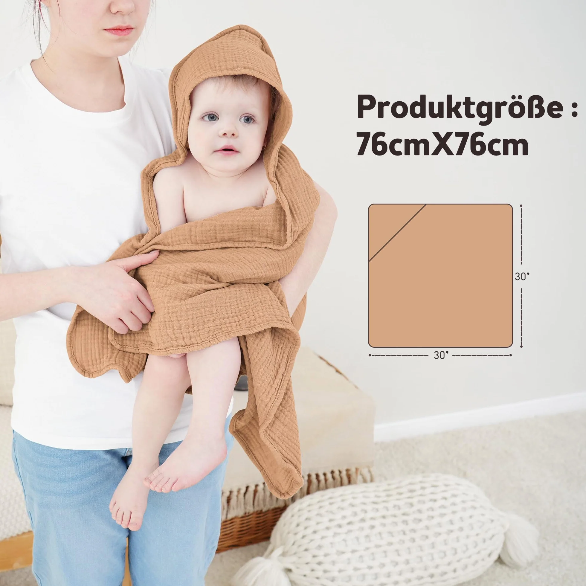 Lot de 2 Serviettes de Bain à Capuche pour Bébé en Mousseline de Coton Doux et Absorbant (Lune Brune)