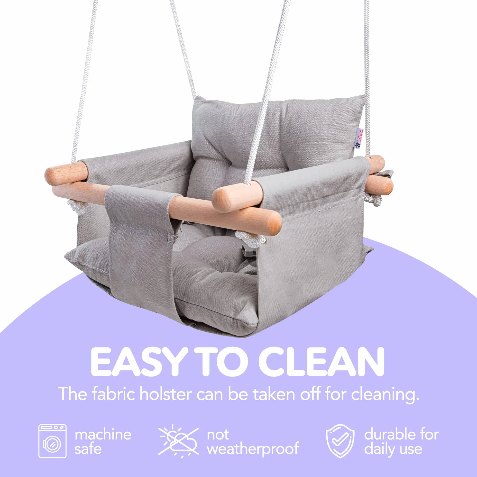Balançoire pour bébé en Toile Suspendue en Bois avec Ceinture de sécurité Chaise hamac Durable Gris Taupe