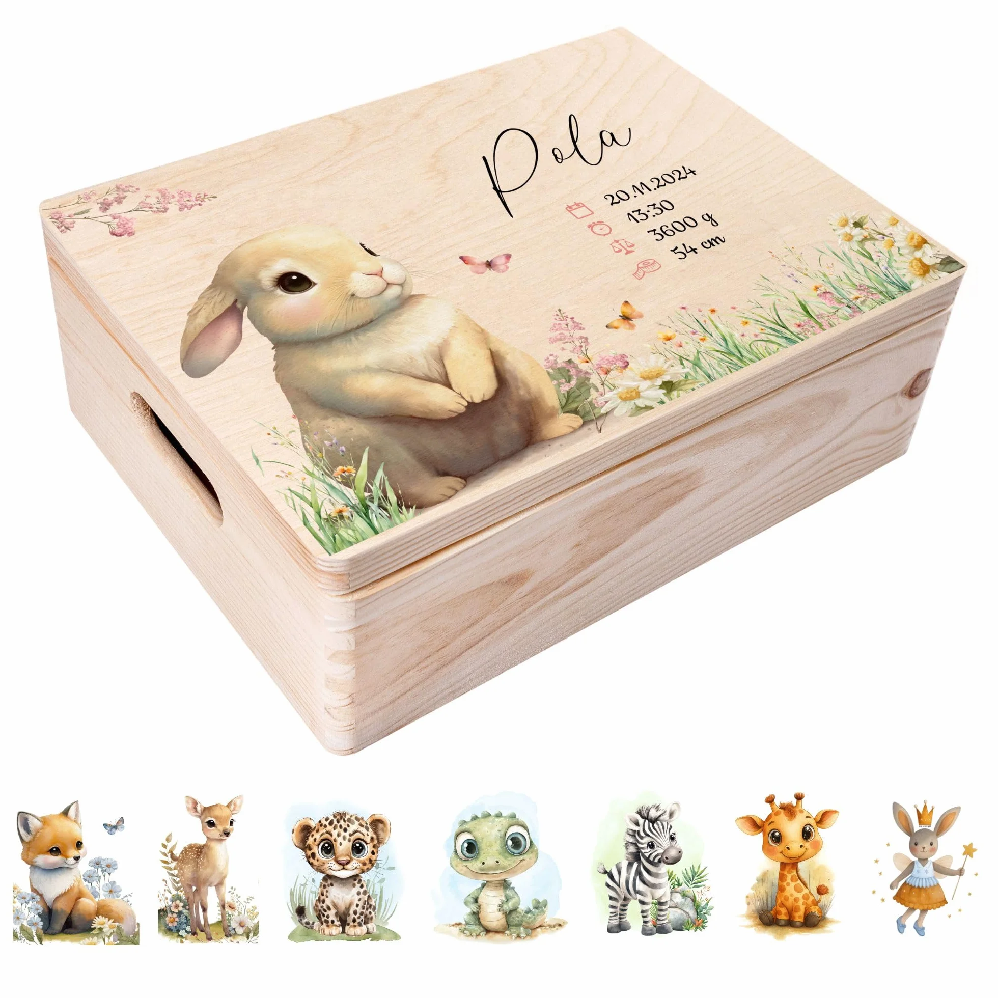 Creative Deco Boîte à Souvenirs Bébé Personnalisé Animaux de la Forêt 40 x 30 x 14 cm Bois Naissance