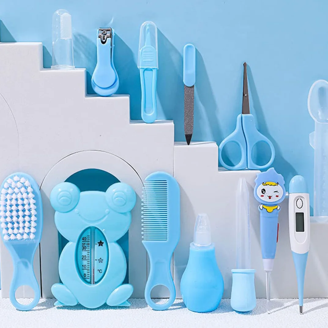 Kit de toilettage pour bébé 13 pièces, aspirateur nasal, coupe-ongles, brosse à cheveux