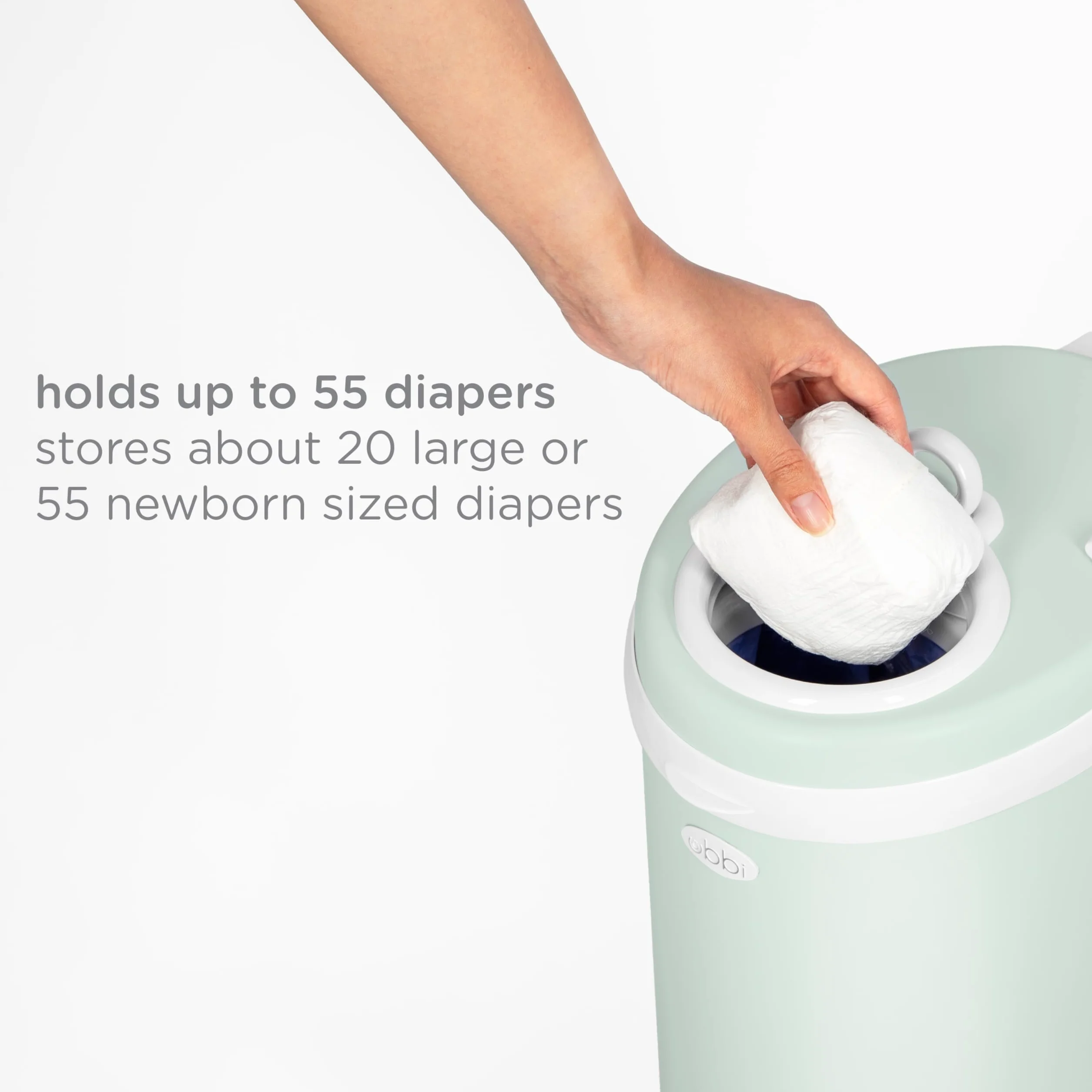 Ubbi Steel Odor Locking Nappy Disposal Bin, No Special Bag Required, Diaper Pail, Sage Green