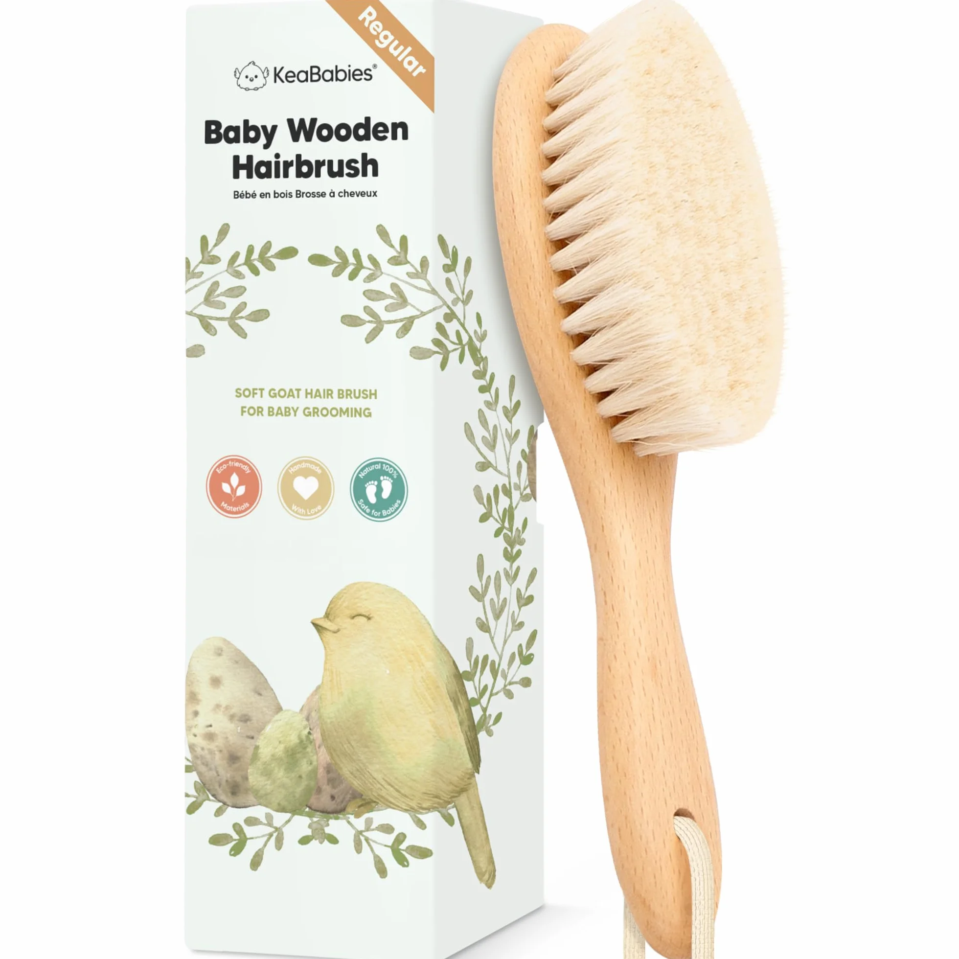 Brosse à Cheveux Bébé Nouveau-né en Bois Naturel Poils de Chèvre Doux