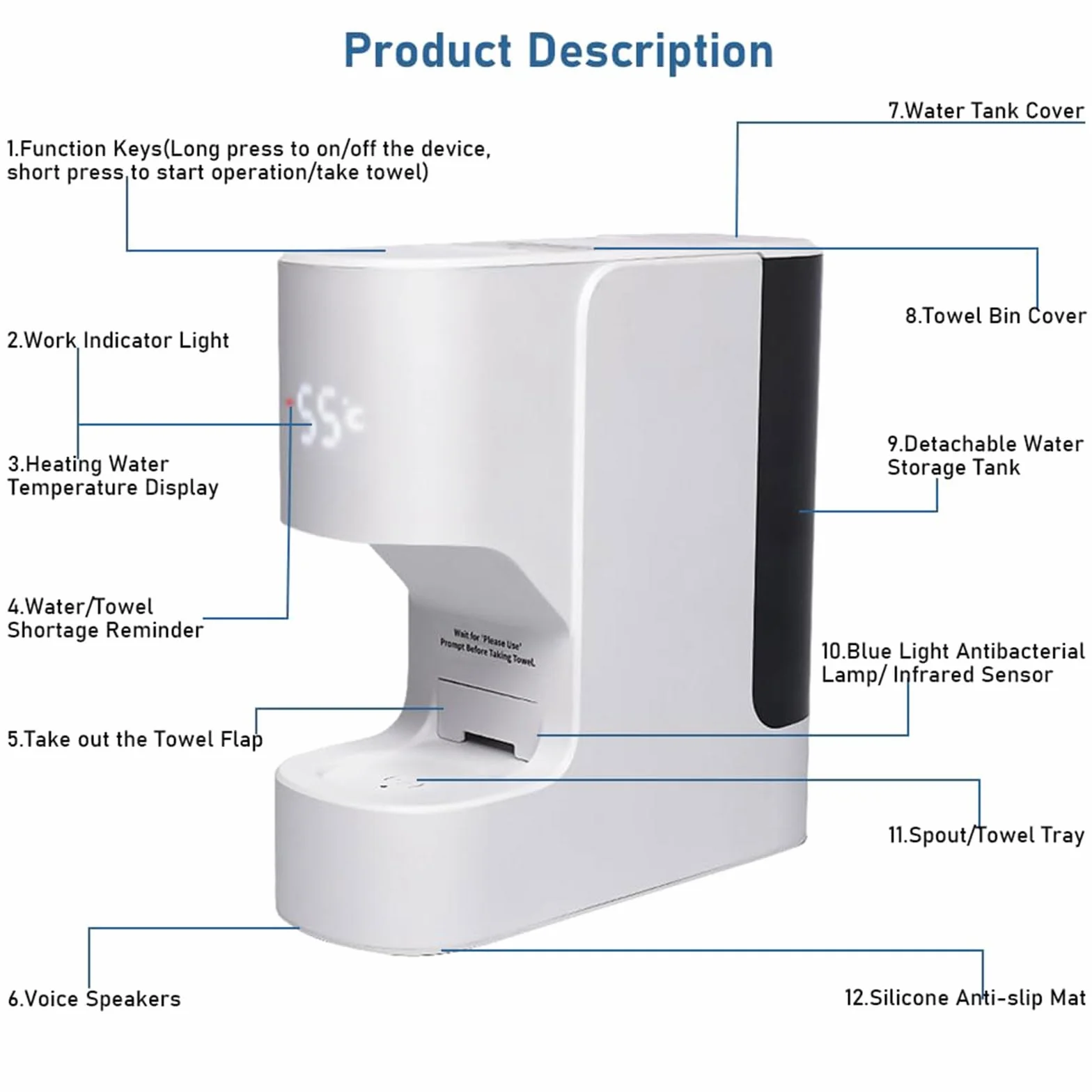 Distributeur de Serviettes Chaudes Intelligent 40 Serviettes Compressées 55℃ Chauffage 5s