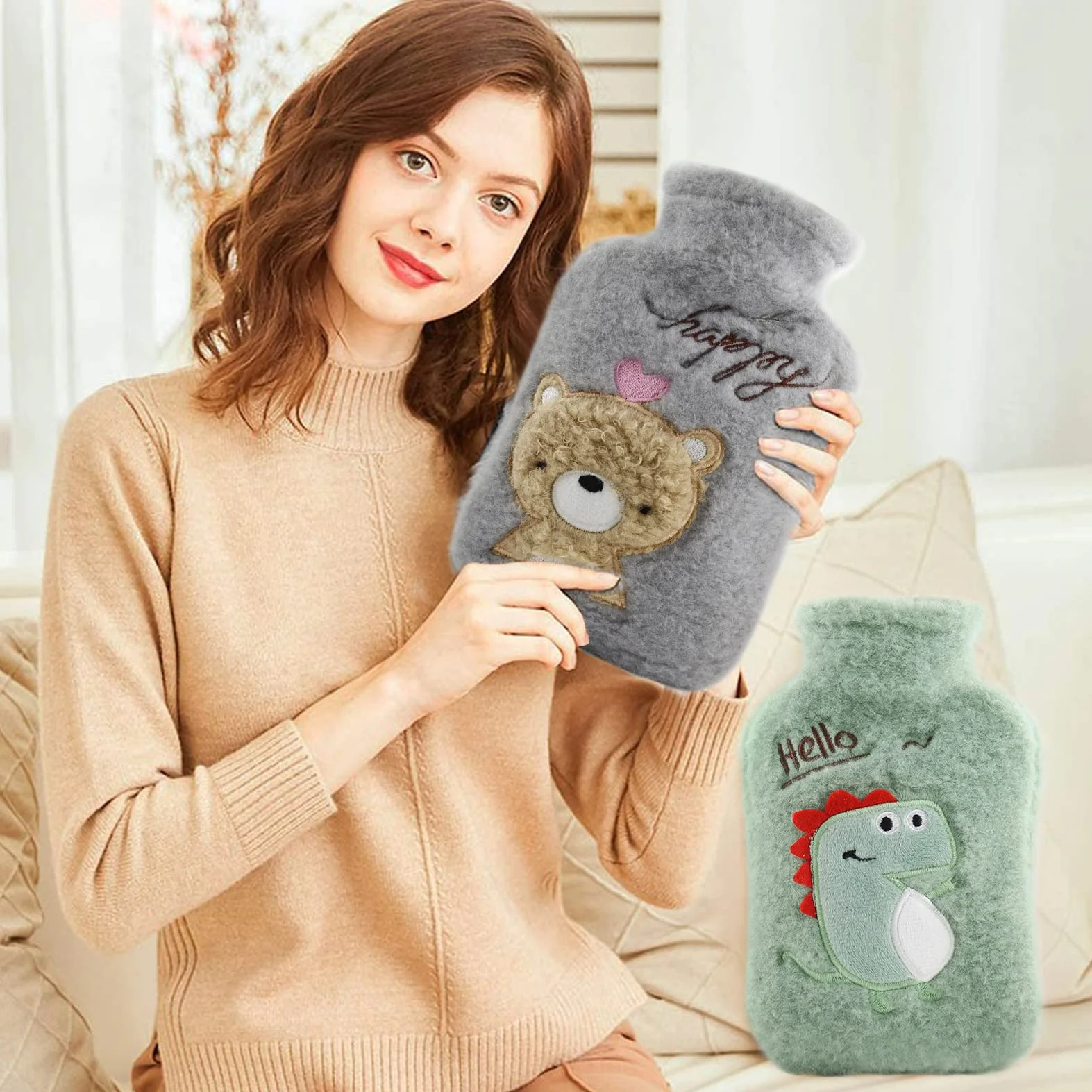 Bouillotte Enfant Peluche Amovible Lavable Eau Chaude Petit Ours