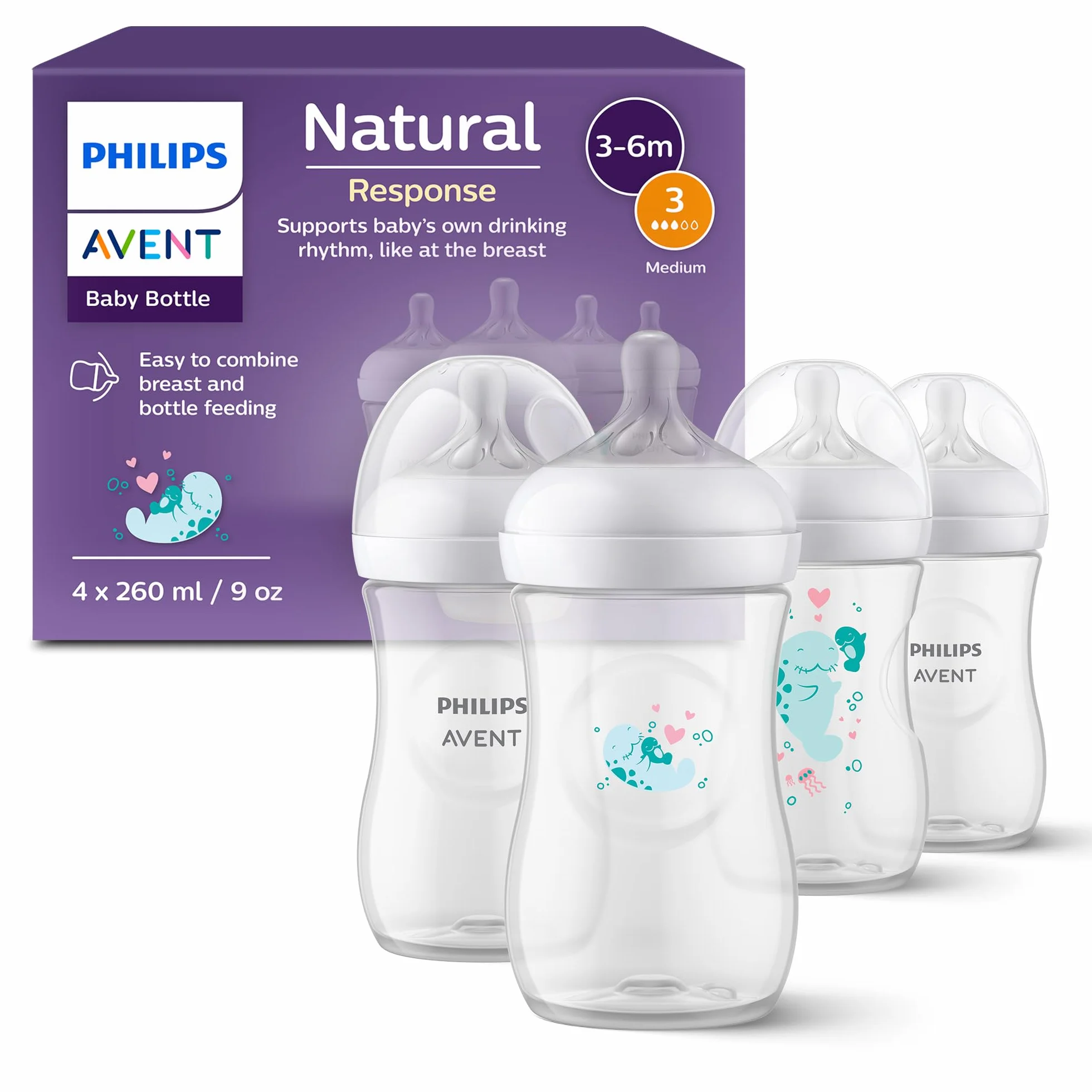Philips Avent Natural Response coffret cadeau 4 biberons 260 ml tétines T3 SCY903/61