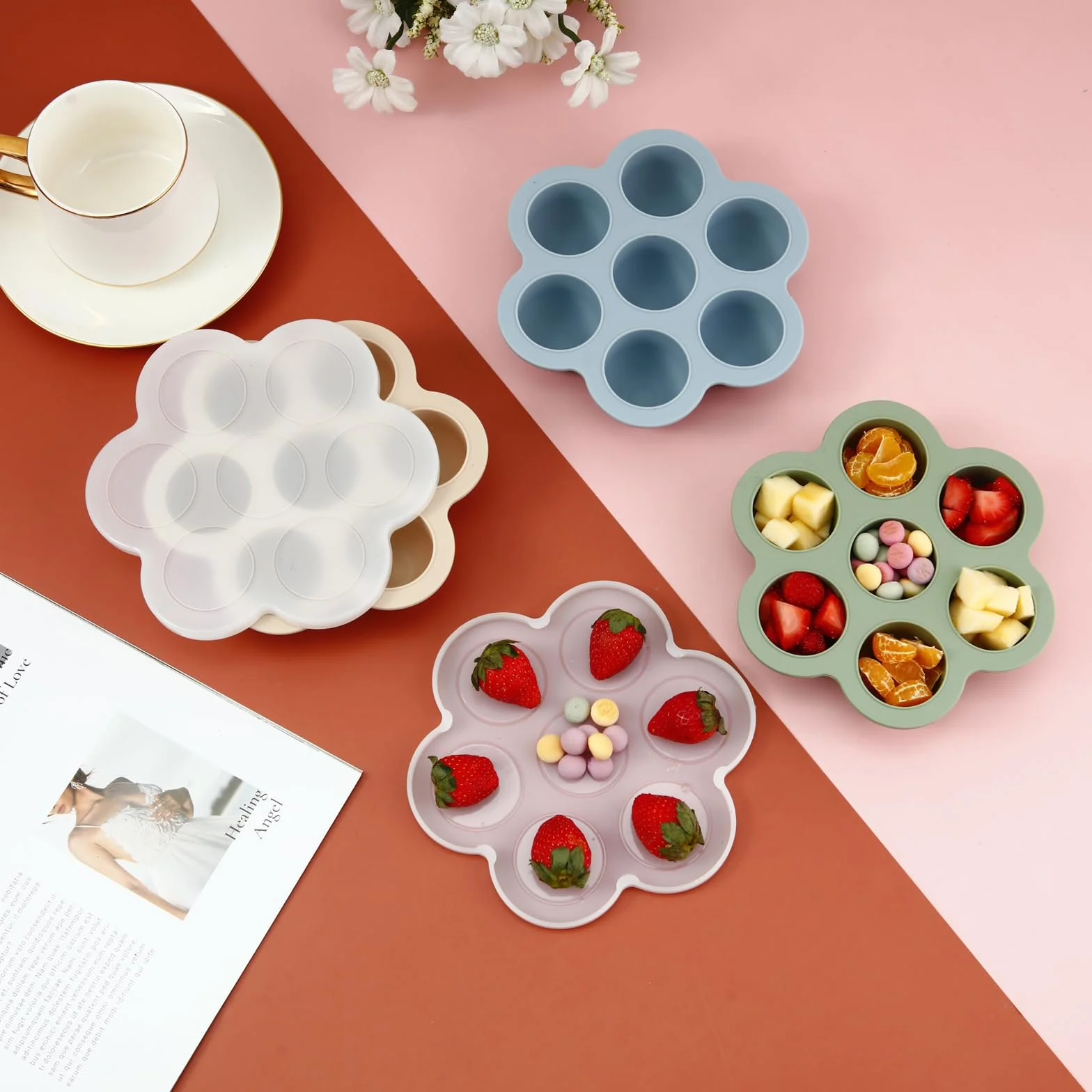 PandaEar Lot de 3 Plateaux de Congélation pour Aliments pour Bébés avec Couvercles en Silicone